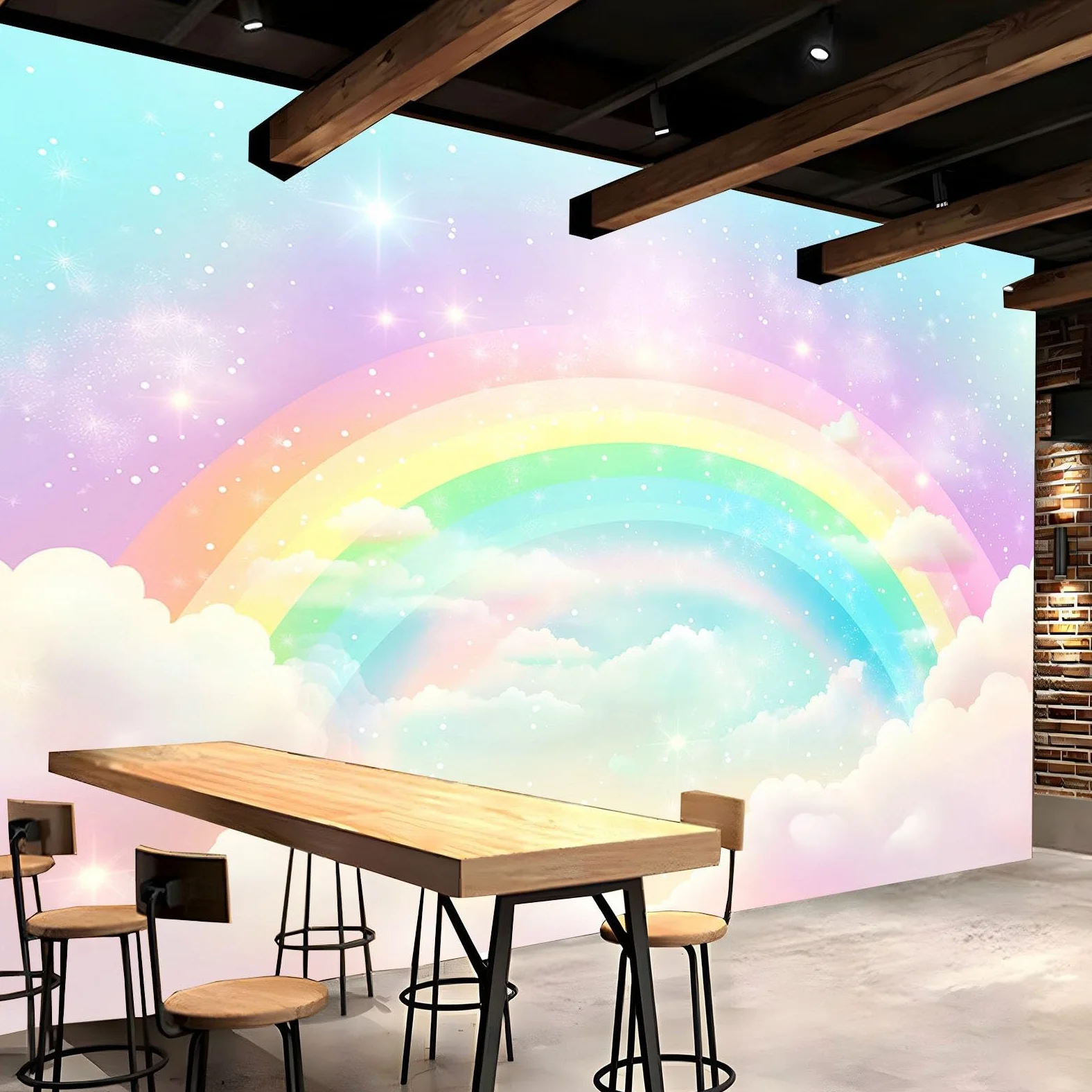 Generico Fotomurale 3D Carta Da Parati Stelle Delle Nuvole Arcobaleno 500x280 cm Carta Da Parati Camera Letto Moderna Fotomurali Murales Poster Gigante Moda Decorazione Da Muro