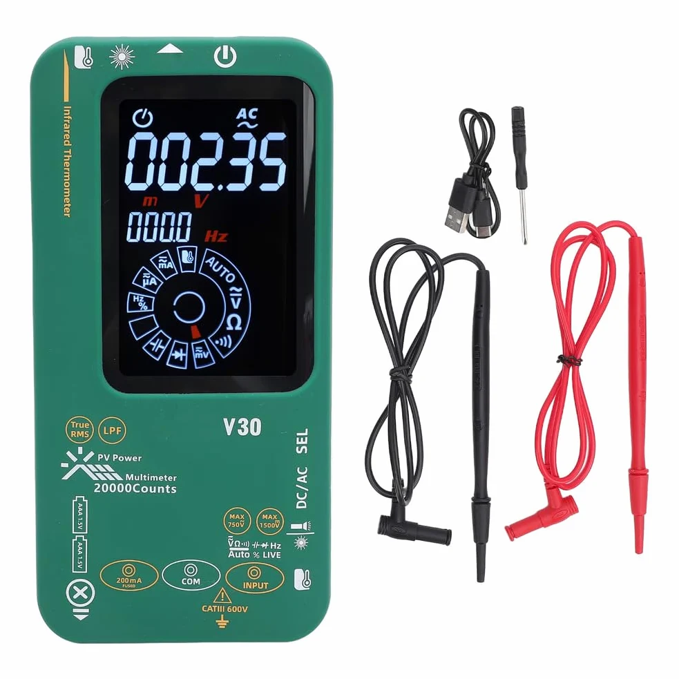 V30 Multimetro digitale con termometro a infrarossi 20000 conteggi gamma automatica doppia potenza per test pannello solare fotovoltaico verde