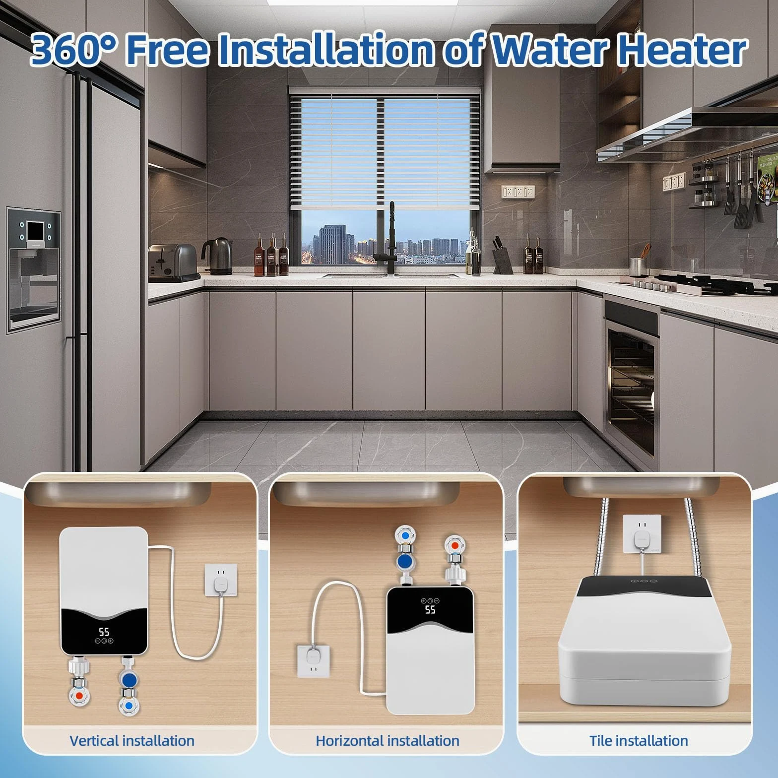 Scaldacqua istantanea, 5500 W, 220 V, scaldabagno elettrico senza serbatoio con LED, scaldabagno controllato elettronicamente per doccia, bagno, cucina [classe energetica A]