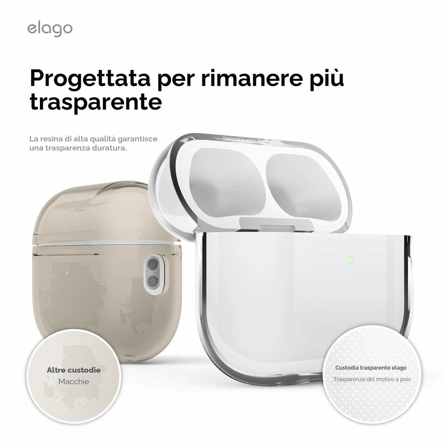 elago Custodia Trasparente per AirPods Pro 3, con Cinturino Portatile, Compatibile con Ricarica Wireless, Trasparenza Duratura, Antiurto, LED Frontale Visibile, Adattamento Perfetto (Trasparente)