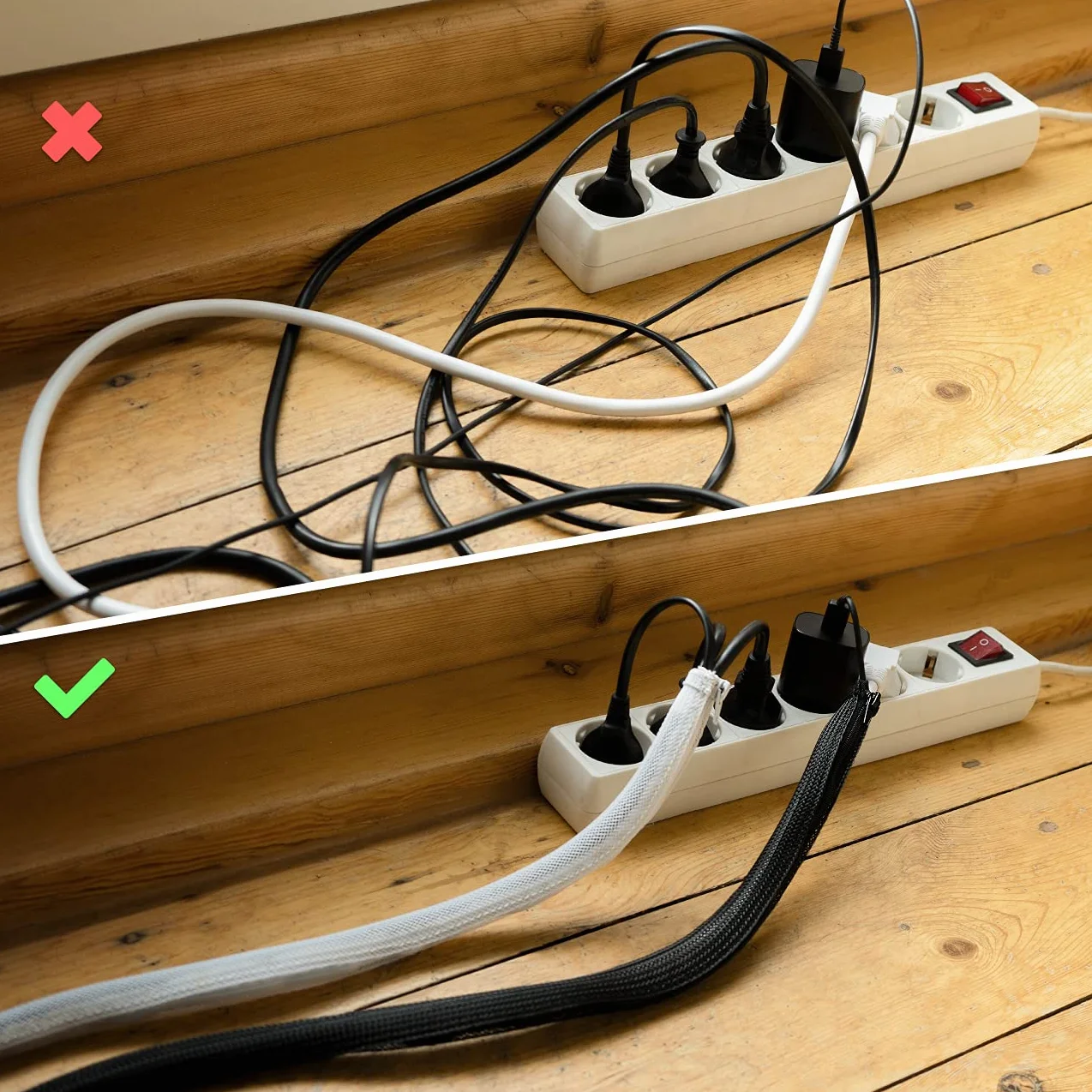 deleyCON 1,5m Tubo Raccogli Cavi Flessibile 15mm Diametro Gestione Cavi Bianco