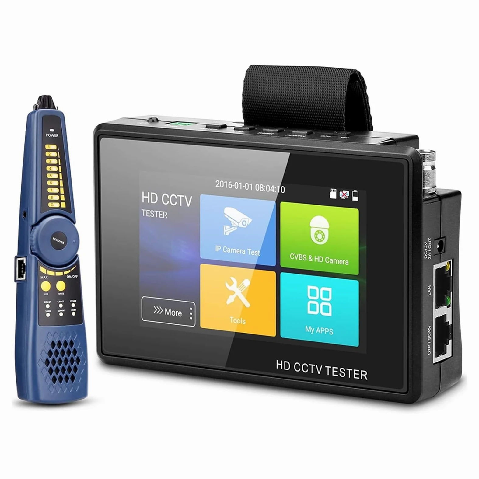 Tester CCTV Tester for Telecamera IP da Polso Portatile da 4 Pollici Tester CCTV 4K H.265 IP CVBS CVI TVI AHD Tester for Telecamera analogica con Poe/IP(with Wire Tracker)