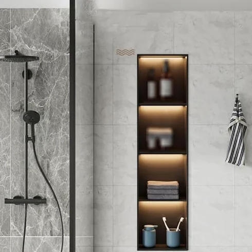 Nicchia doccia in acciaio inossidabile, Nicchia doccia da incasso in acciaio inossidabile 304, organizer for bagno, nero, diverse dimensioni(12.5x12.5x4.9in)