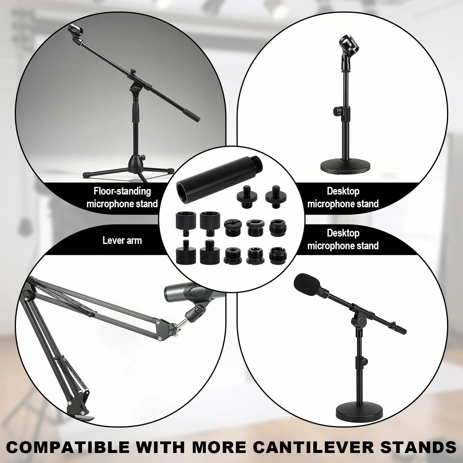 13pz Adattatore per Supporto Microfono Viti con Tubo di Prolunga, Lega Alluminio Convertitori di Filettatura da 3/8" a 5/8" e 1/4" per Braccio Microfono Treppiede Fotocamera Luce Riempimento