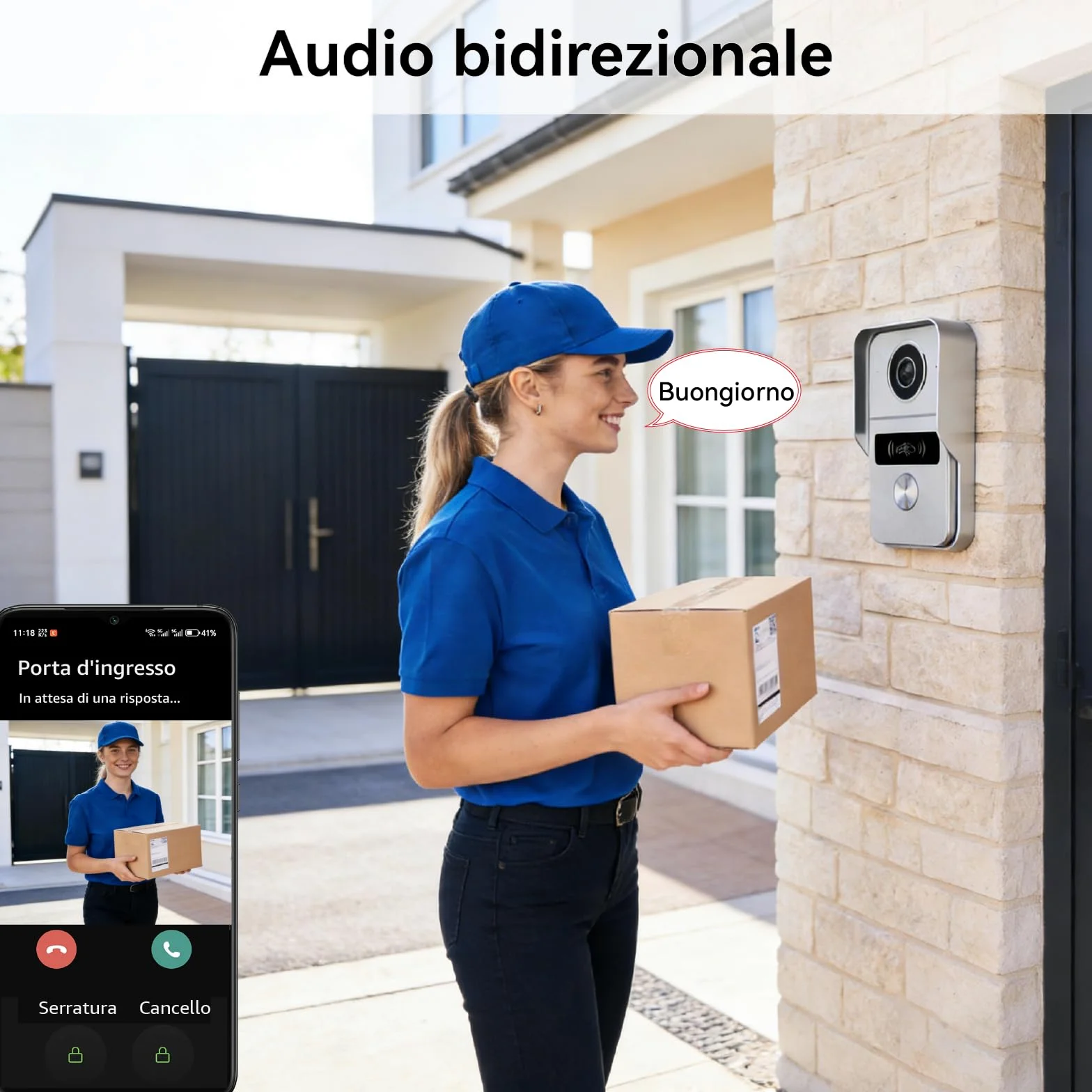 Sistema di videocitofono a 2 fili KW02, 1080p e Audio Bidirezionale, sblocco remoto porta/cancello, controllo accessi APP/RFID, touch screen da 7 pollici, Rilevamento Presenza, Argento
