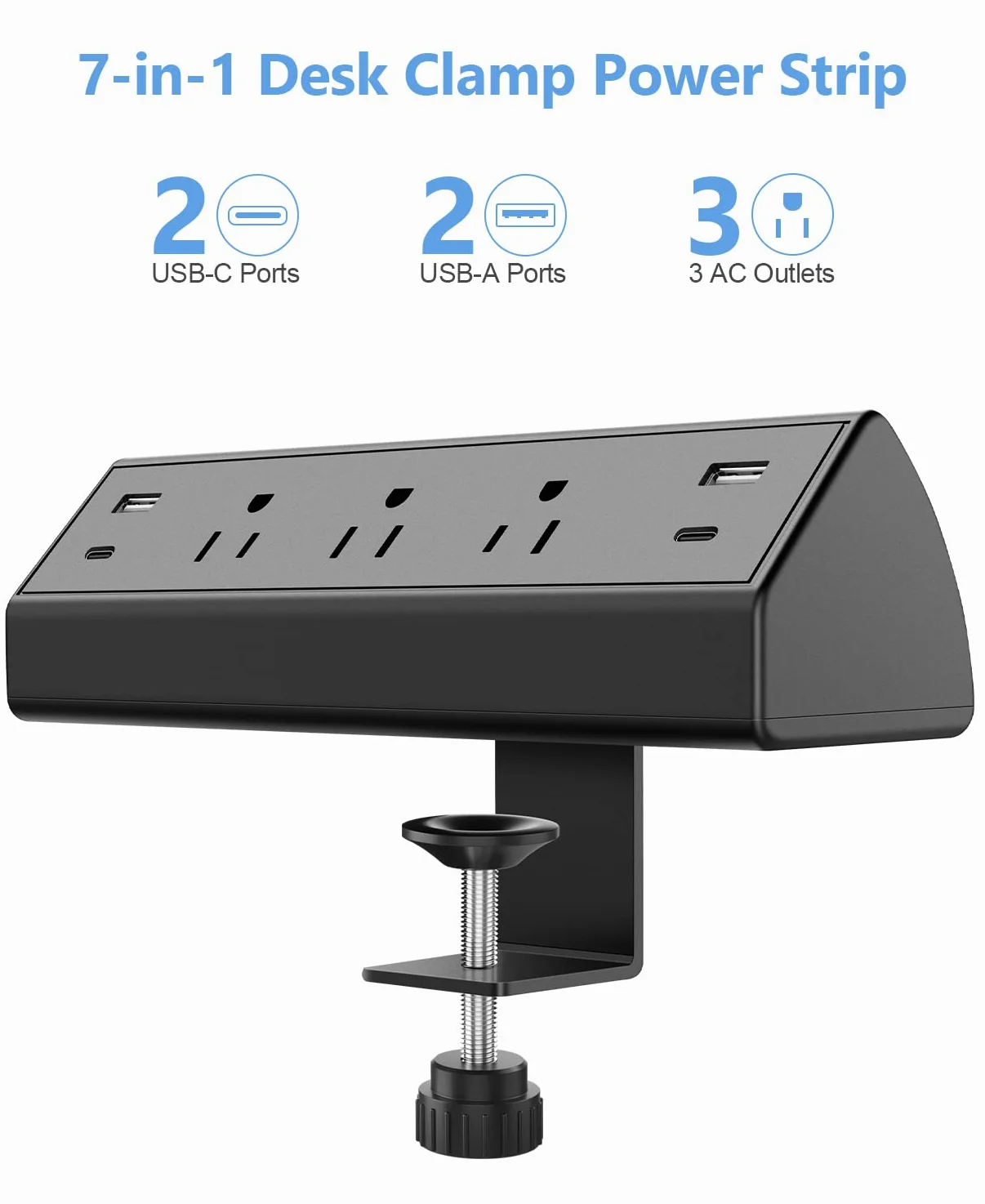 Presa multipla da scrivania, protezione da sovratensione per ufficio, stazione di ricarica rapida da 40 W, 2 porte USB C PD 20 W, 3 prese, presa piatta da 1,8 m per casa, ufficio, adatto