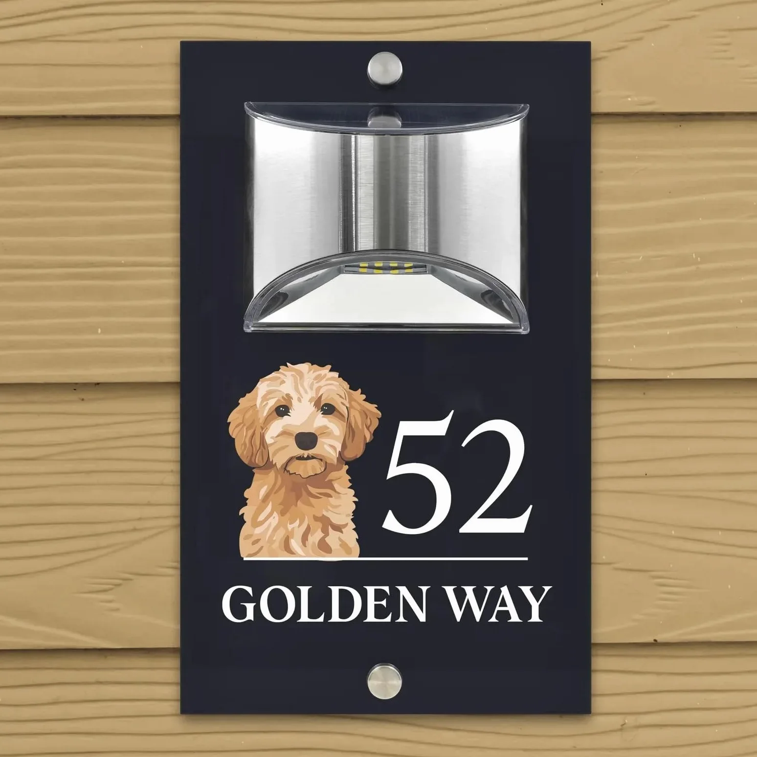 Numero civico, cartello con numero civico personalizzato con illuminazione solare, moderno, color antracite, design con cane e bulldog (stile 6,6 x 25,4 cm)
