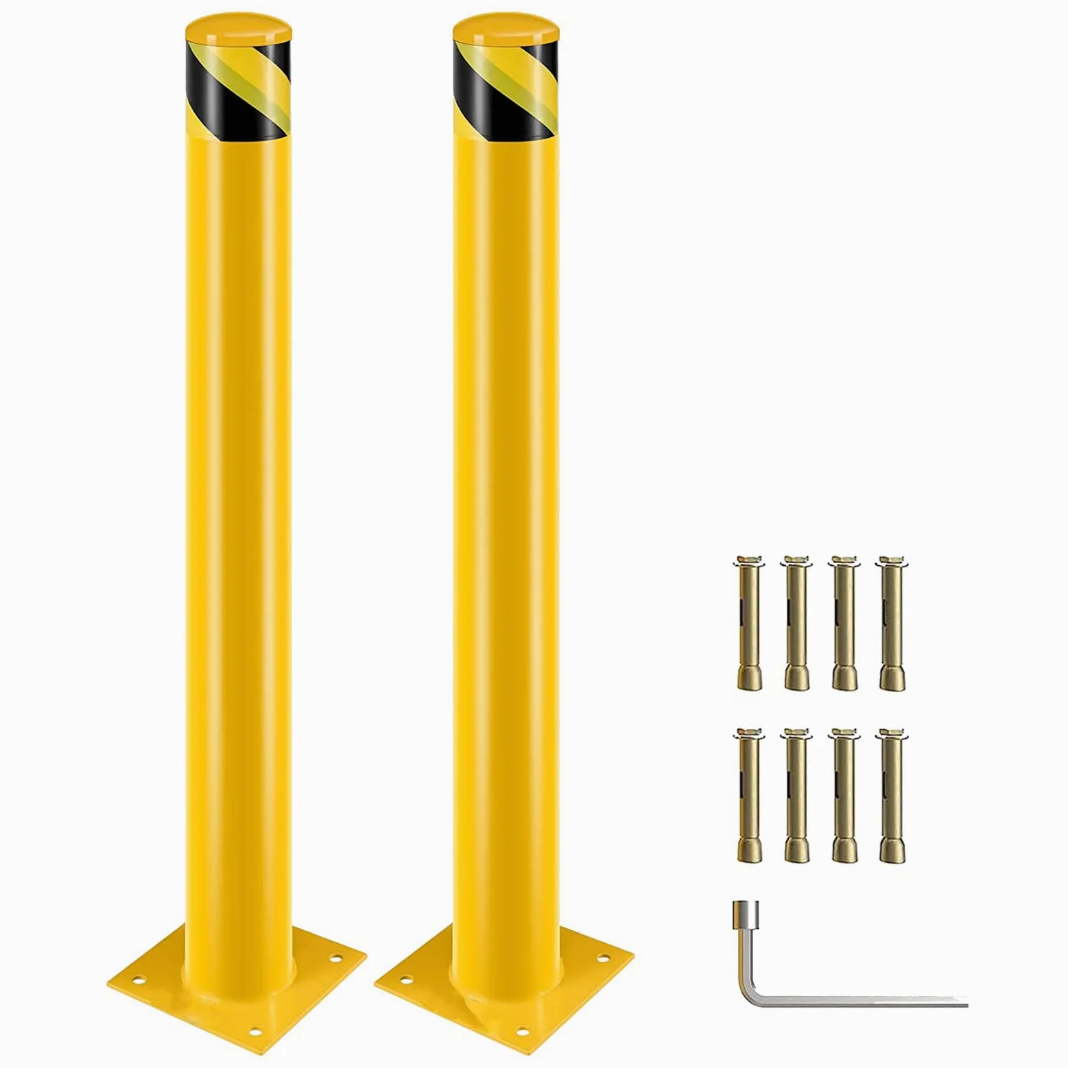 Dissuasore giallo da 91 cm, 2 pezzi per pianificazione stradale, palo di parcheggio per il controllo del veicolo e sicuro, ideale per il parcheggio