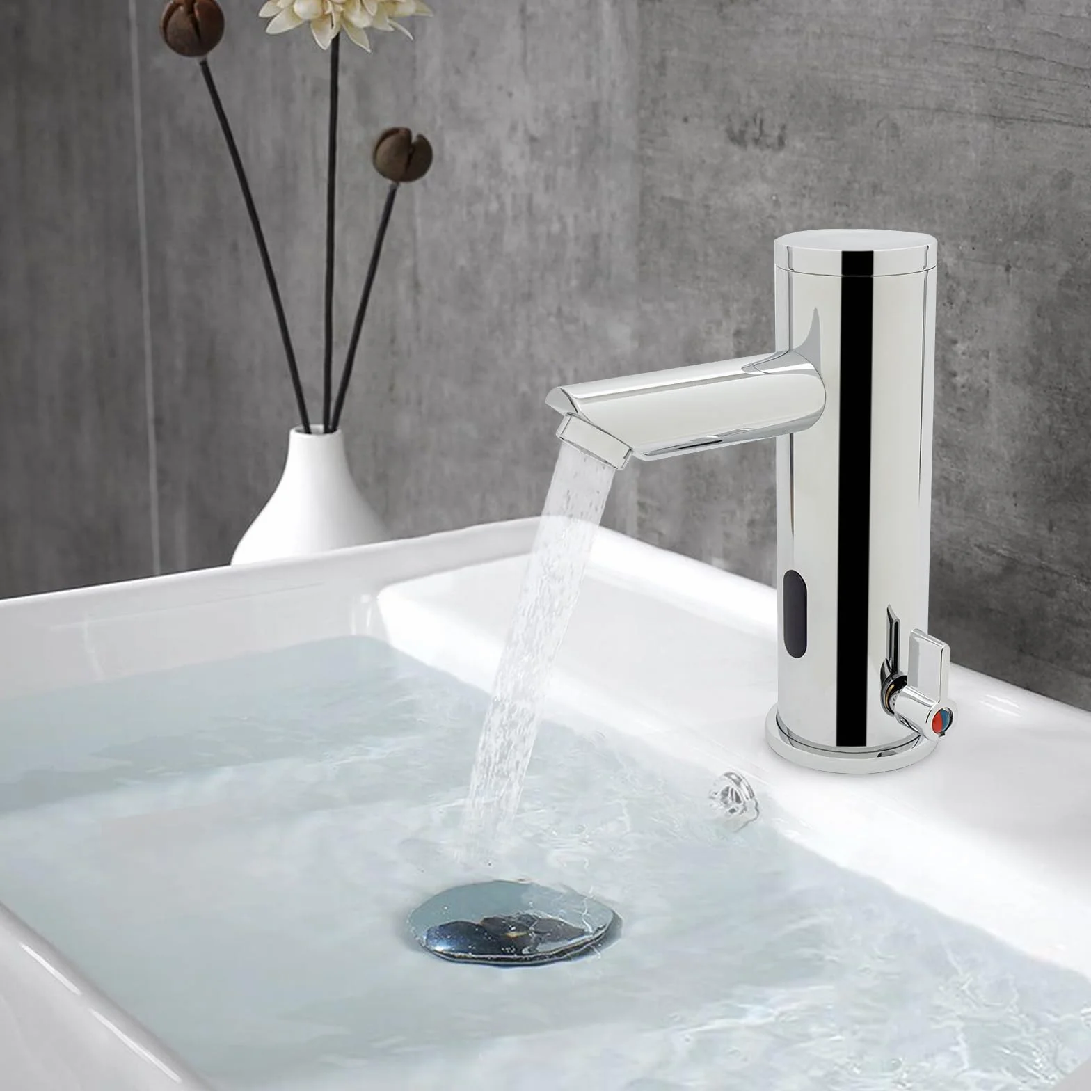 Rubinetto automatico a infrarossi in ottone e acciaio inox, altezza 18,1 cm, a batteria