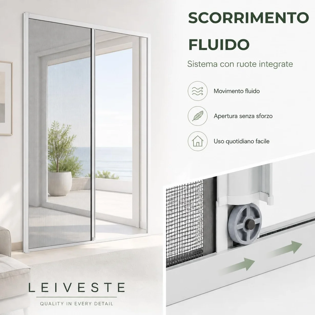 LEIVESTE Zanzariera a Rullo Riducibile per Porta Finestra in Alluminio 140 x 250 cm Bianco