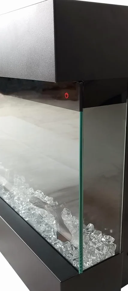 Camino elettrico VELAR | Caminetto a parete da incasso | Stufa ventilata da 750W/1500W a basso consumo, con telecomando, timer, decorazione di tronchi e cristalli (Nero, 182cm)