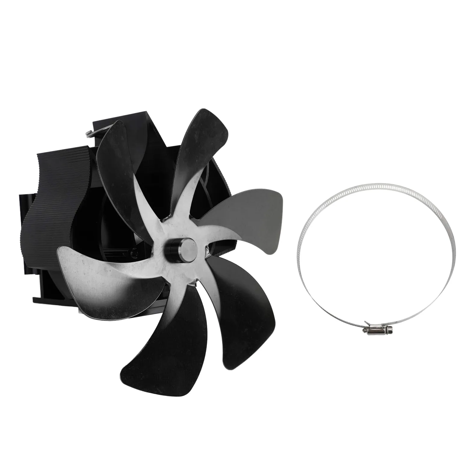 Yosoo Health Gear Ventilatore per Stufa a Legna, Ventilatore per Camino con Tubi in Lega di Alluminio con 6 Pale, Design Sospeso Alimentato a Calore, Circolazione dell'Aria a Basso Rumore per (BLACK)