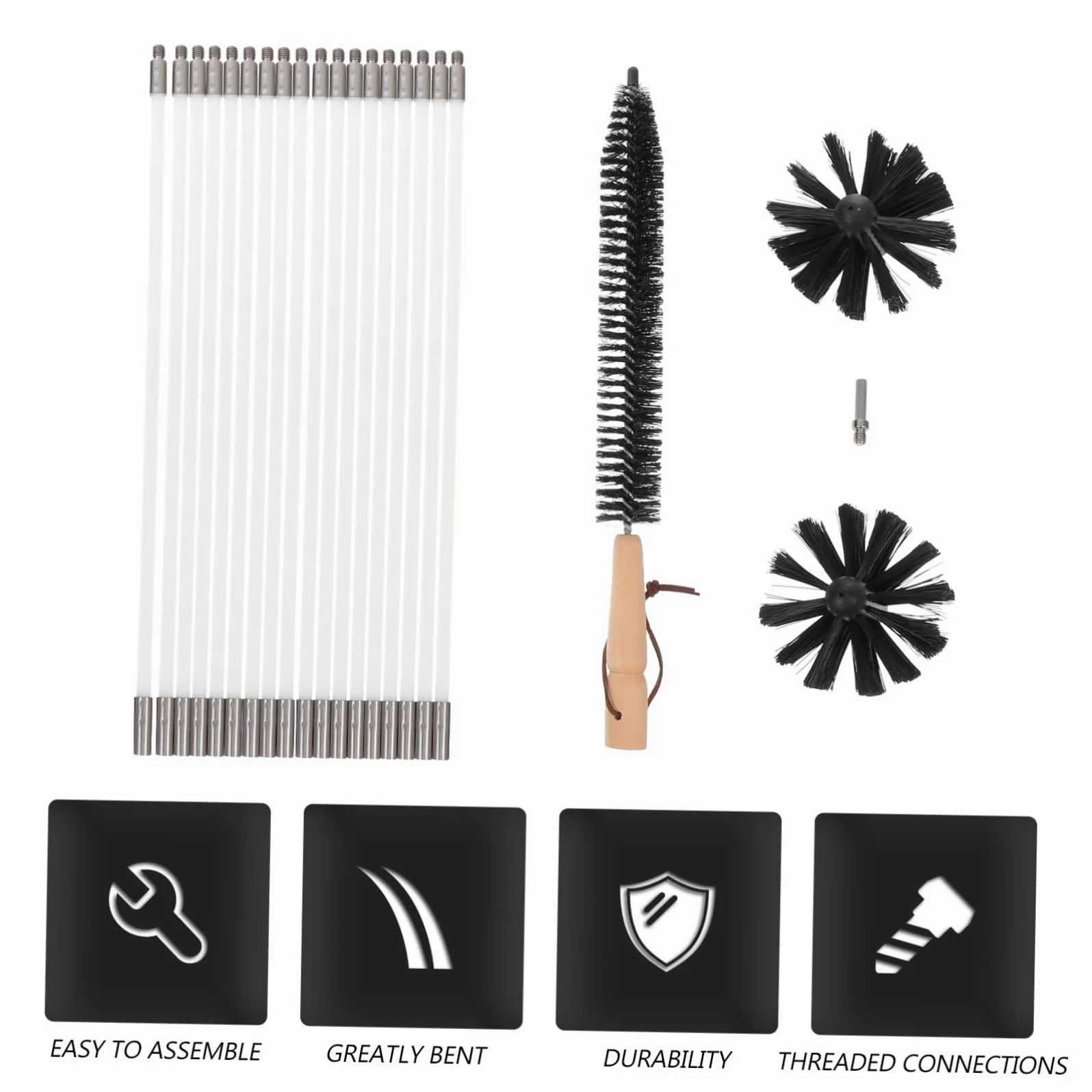MAGICLULU Kit Scovolino Canne Fumarie e Asciugatrice, Spazzola in Nailon Aste Flessibili e Connessione Filettata per Pulizia Interna,