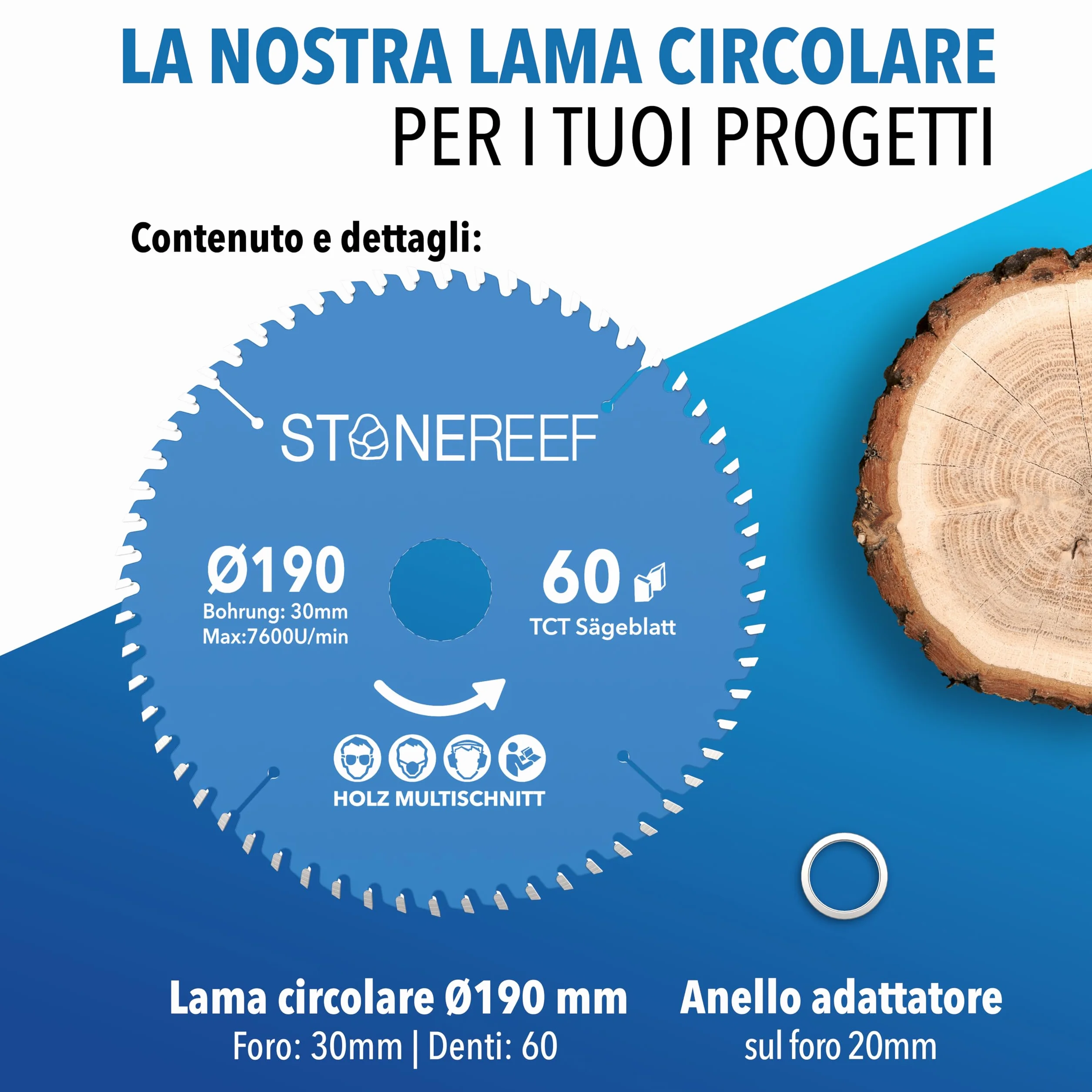 Bosch Makita Lama per sega circolare 190 x 30 mm adattatore 20 16 mm legno