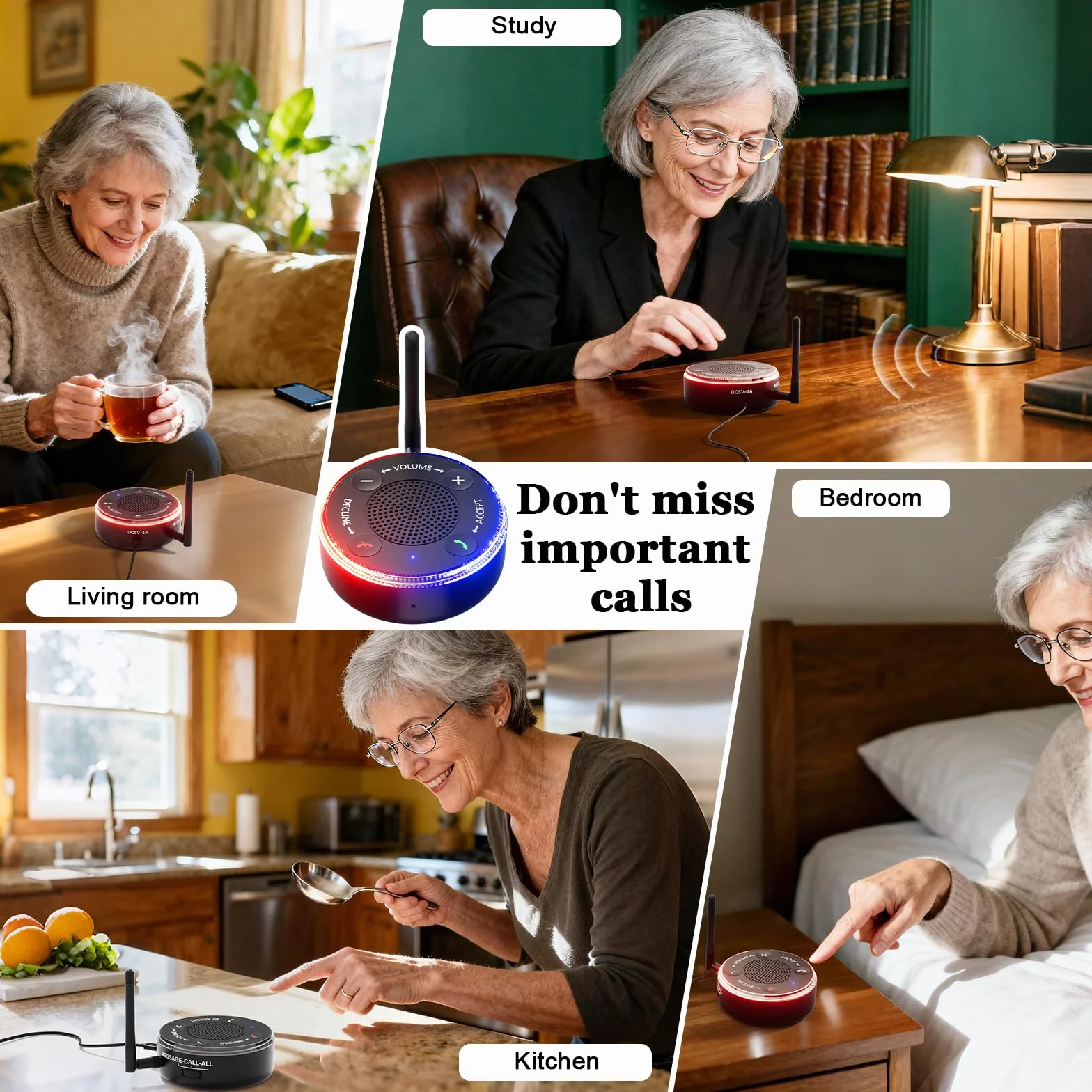 PebblePulse Amplificatore per altoparlante del telefono, suoneria esterna per telefono cellulare con suoneria forte e allarme flash LED, rispondere direttamente alle chiamate, ideale per uso domestico