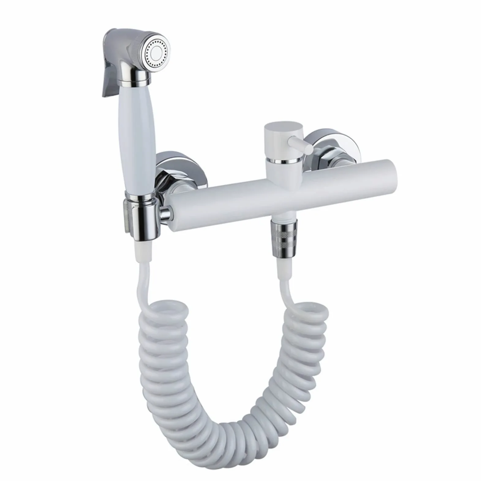 Rubinetti per lavabo, Bidet Faucet Set caldo e freddo Bianco Valvola angolare in cromo a mano Handied Hygienic Shower Head Wash Car Auto PET Accessori Airbrush Tap