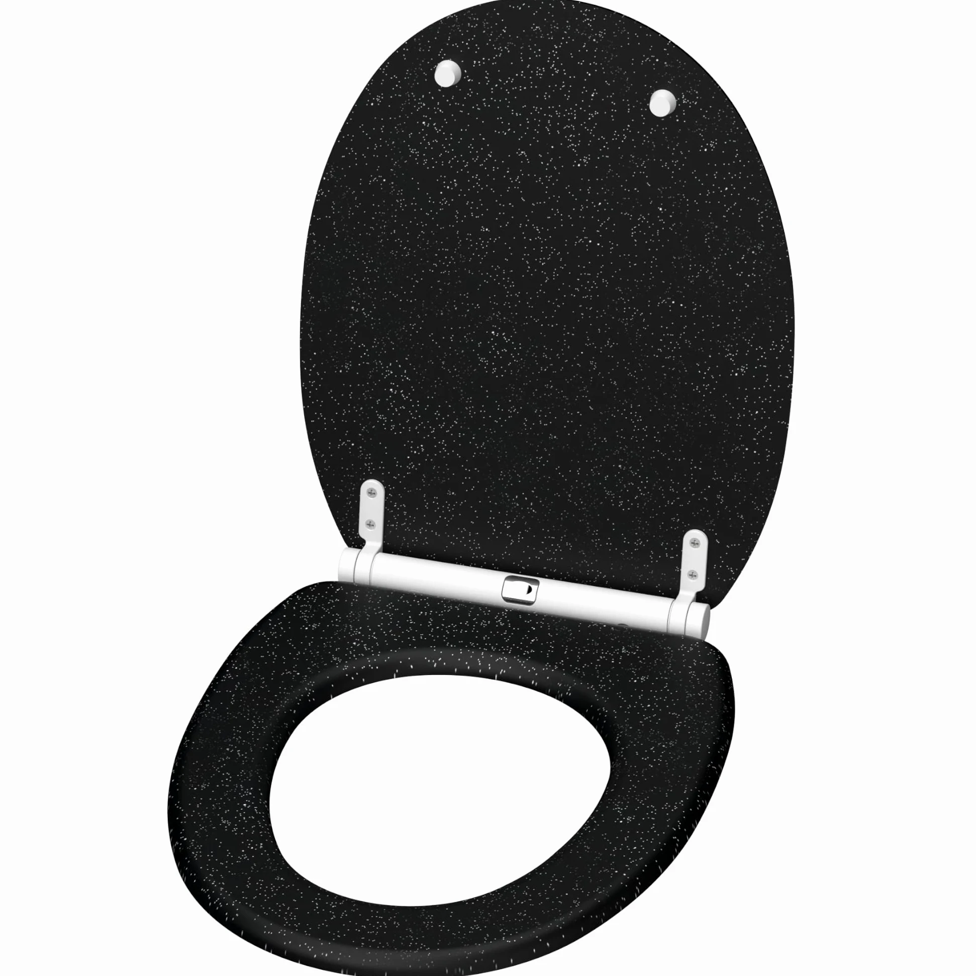 Sanilo Sedile WC con chiusura ammortizzata e sgancio rapido, il coperchio del WC può essere rimosso con la semplice pressione di un pulsante, facile montaggio dall'alto (Nero scintillante)