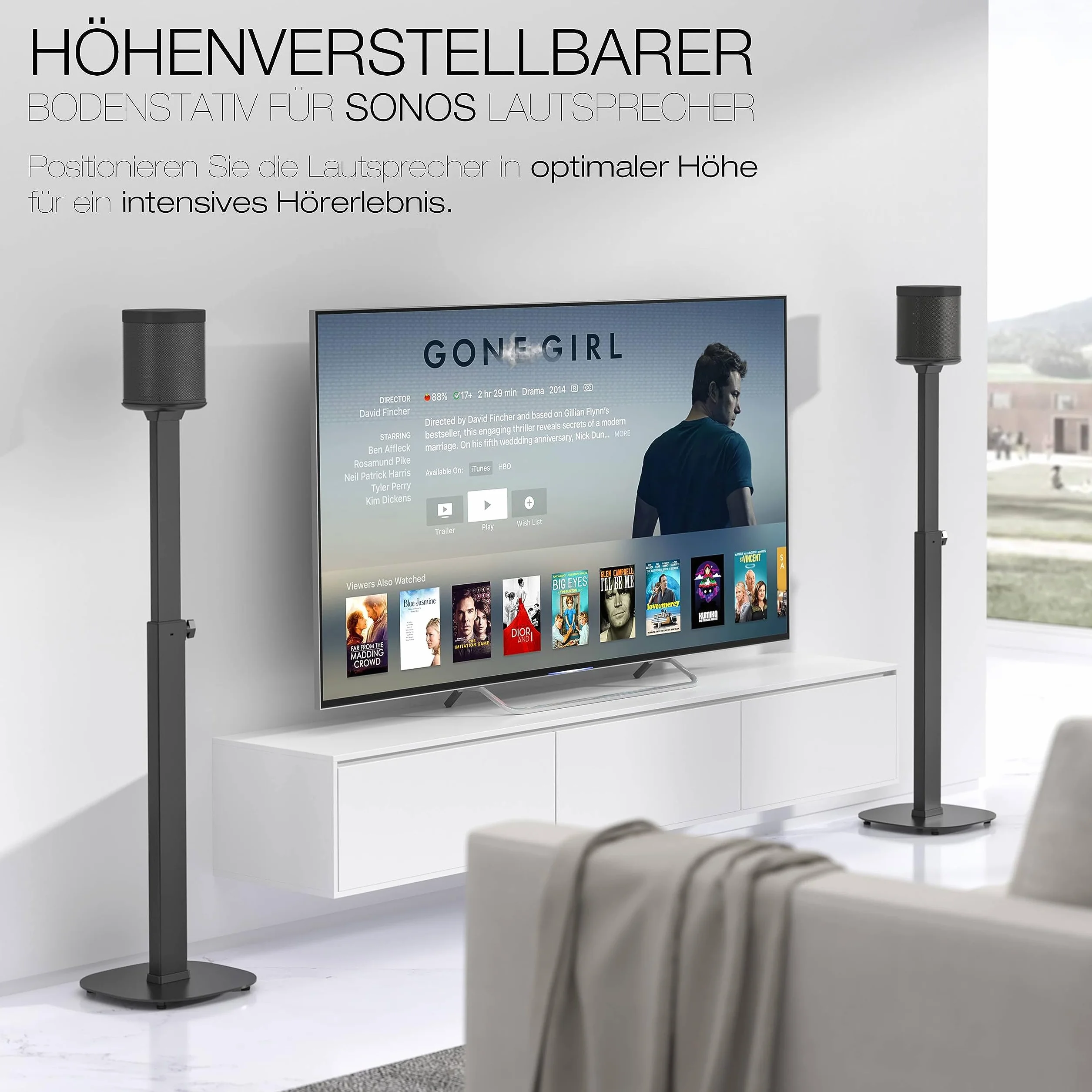 RICOO Supporto per Altoparlanti LH073 Supporti da terra per casse acustiche Supporto da Pavimento per SONOS ONE (SL) Stabile Stand con Gestione Cavi Integrata 1182 x 265 x 265 mm Set di 2, Nero