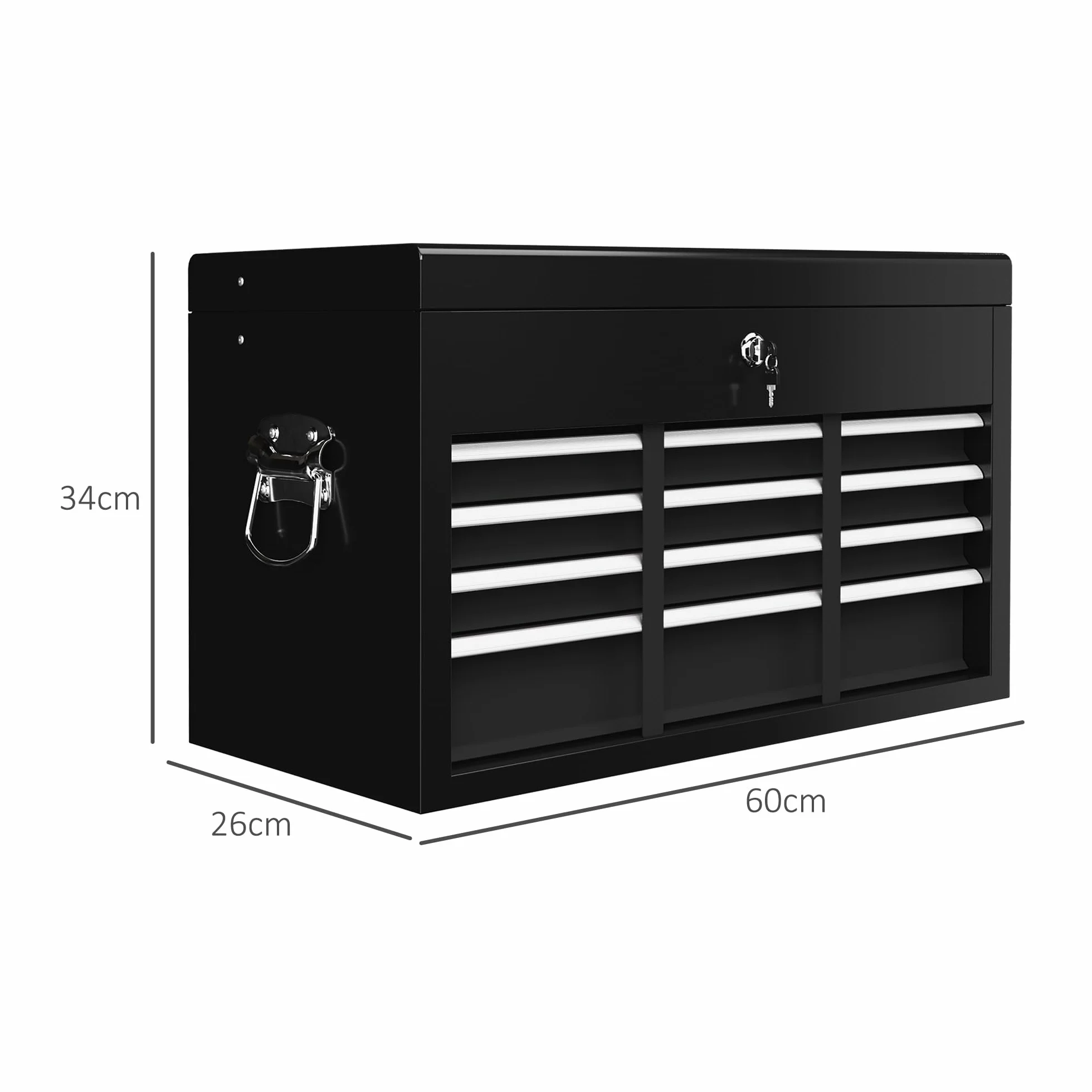 HOMCOM Cassetta Porta Attrezzi 6 Cassetti con Serratura, Acciaio Guide Sfera, 60x26x34 cm, Nero