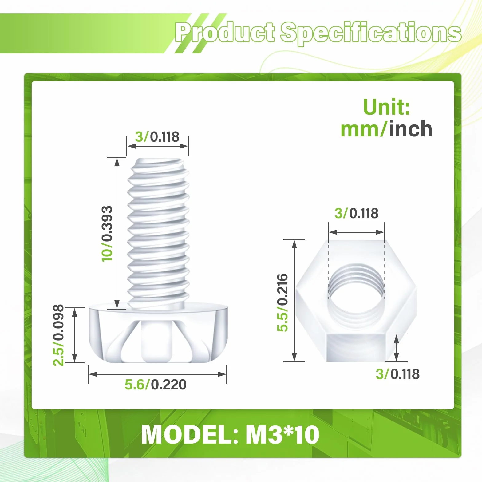 Viti a Testa Tonda M3*10 mm 100 Set Plastica Trasparente per PC Dadi Esagonali Fai da Te