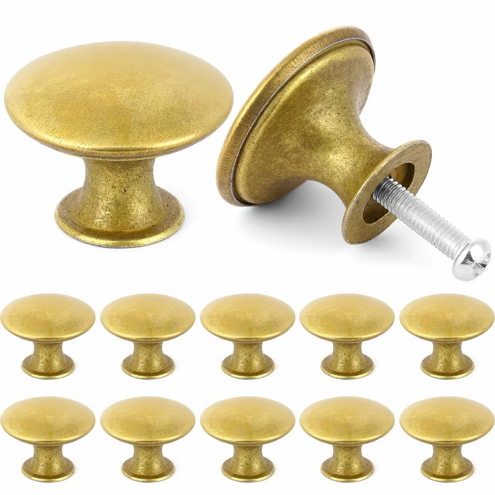 Pomelli per Armadietti Vintage 30 mm Pomolo per Mobili Rotondo Cassetti Chic Maniglie per Cucina Antiche Ottone