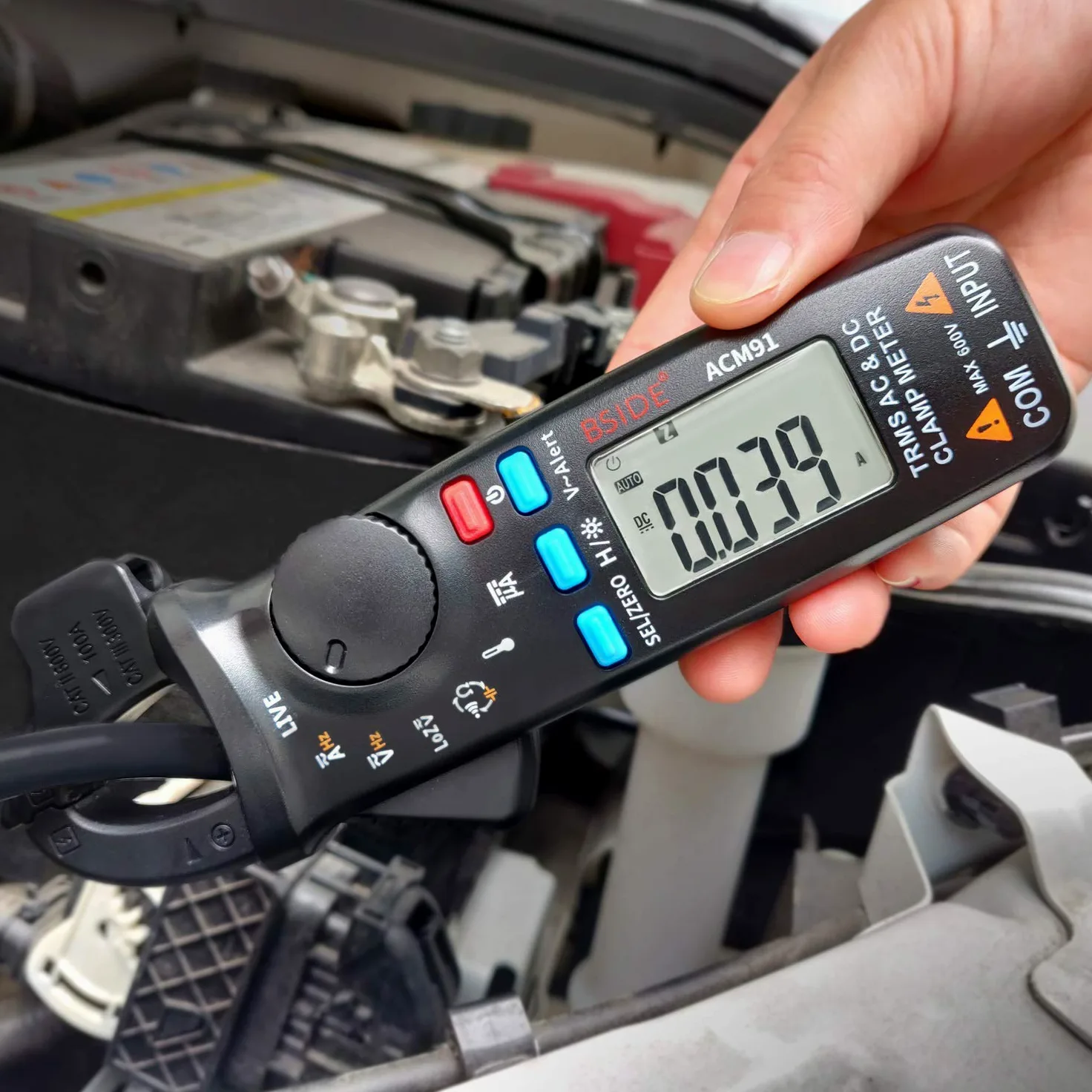 BSIDE ACM91 Pinza Amperometrica, Digitale Multimetro Range Automatico Tensione di corrente AC DC Resistenza Frequenza Capacitance Temperatura Tester NCV