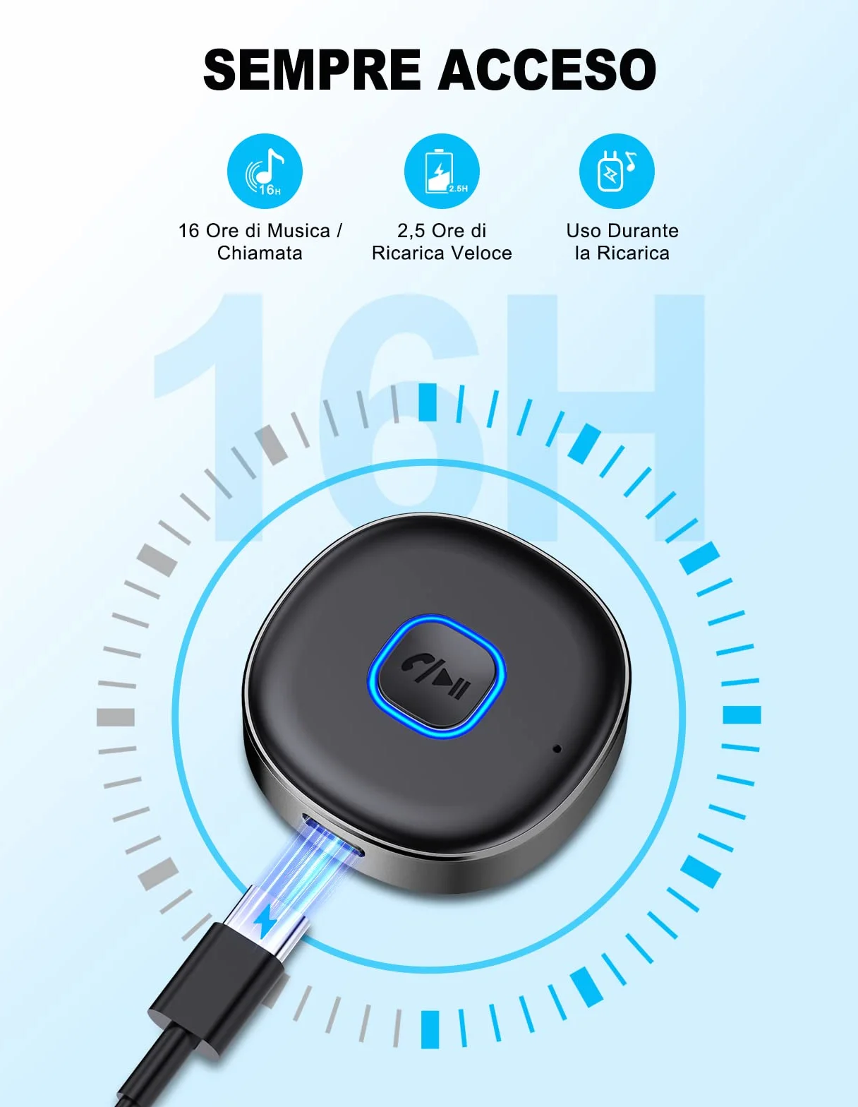 Mohard Ricevitore Bluetooth 5.3, Mini Aux Bluetooth Auto per Stereo/Cuffie Cablate/Altoparlante, Jack 3.5 mm Adattatore Amplificatori, 16 Ore di Riproduzione, Chiamate in Vivavoce, Connessione Doppia