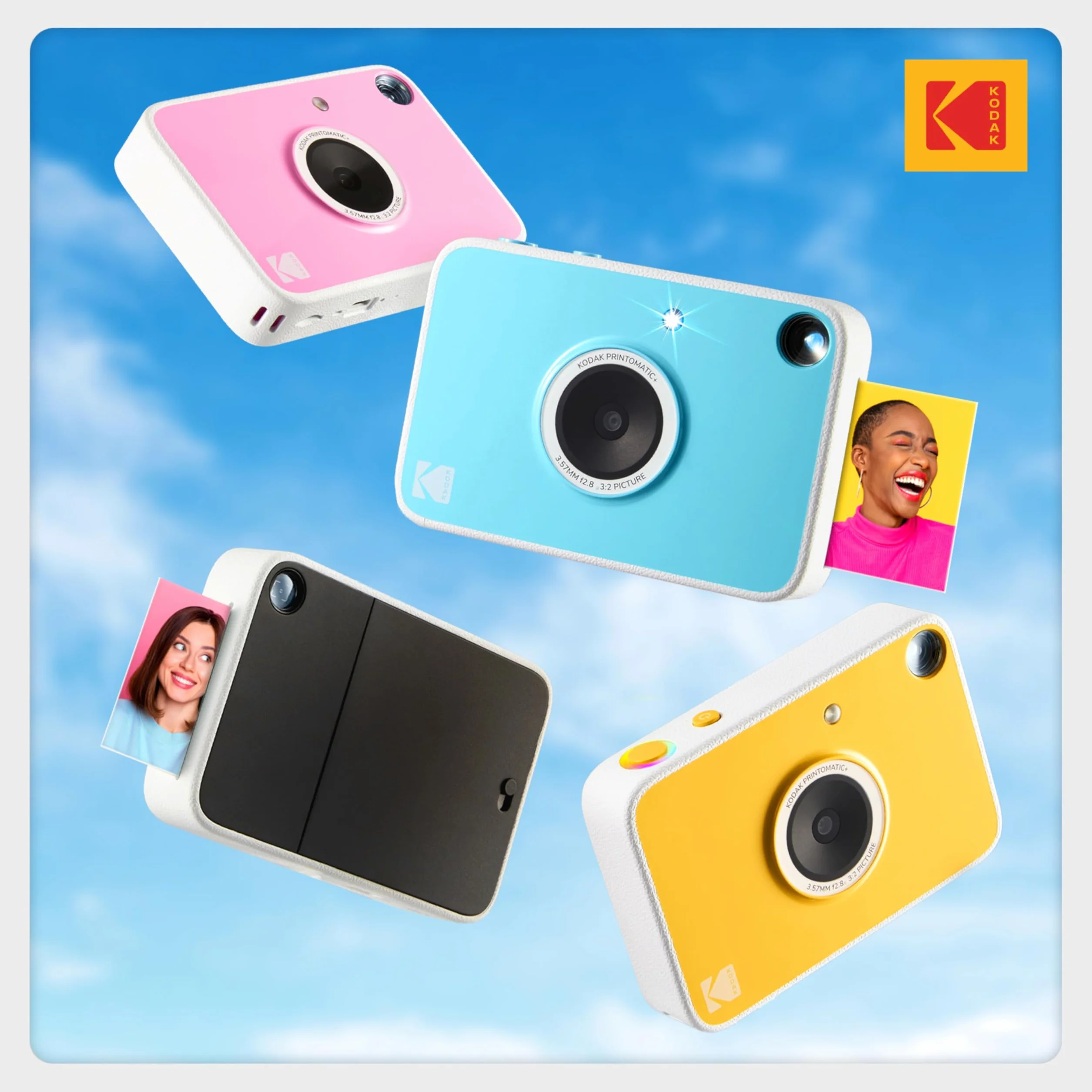 KODAK Printomatic+ Fotocamera Istantanea 10MP Kit Iniziale con Custodia, RGB LED e Carta Adesiva Zink 20pz – Nero