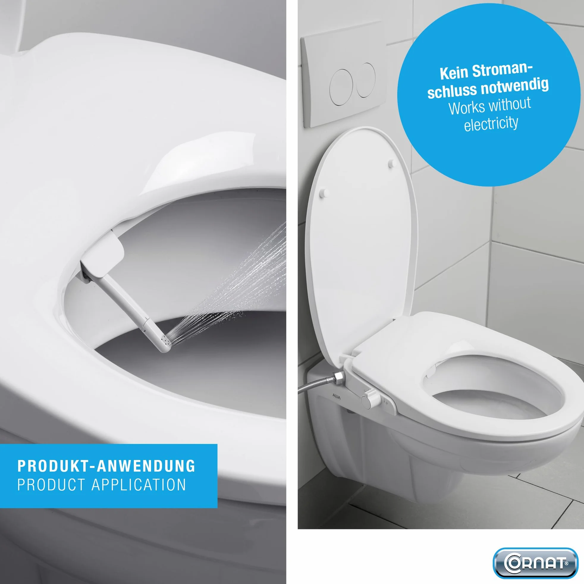 Cornat Sedile WC doccia – con funzione bidet senza alimentazione – termoplastica – Quick up & Clean – Soft Close – Bianco