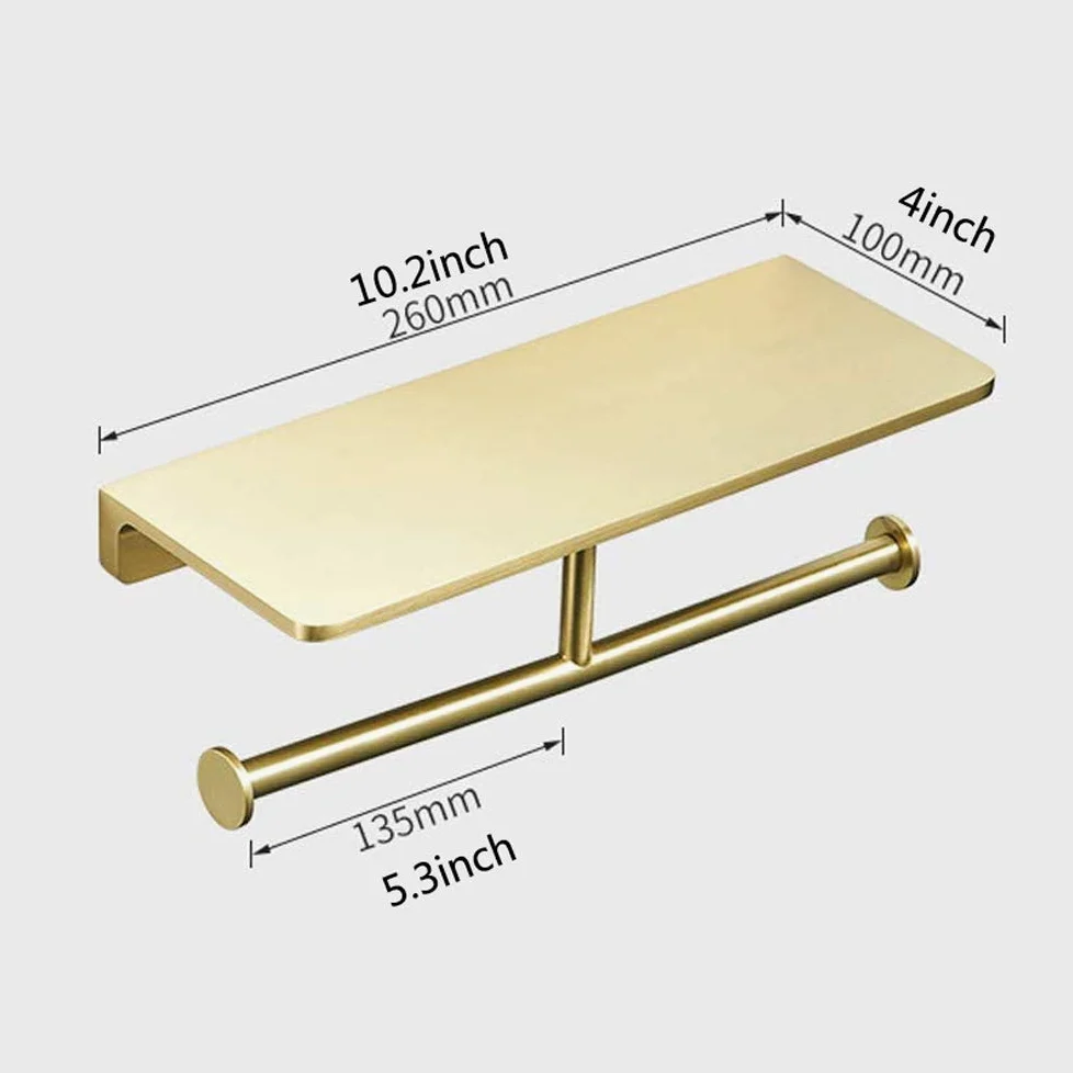 Portarotolo doppio in ottone spazzolato con mensola, dispenser per carta igienica da parete per bagno e cucina, elegante porta rotolo con ripiano per telefono, facile installazione