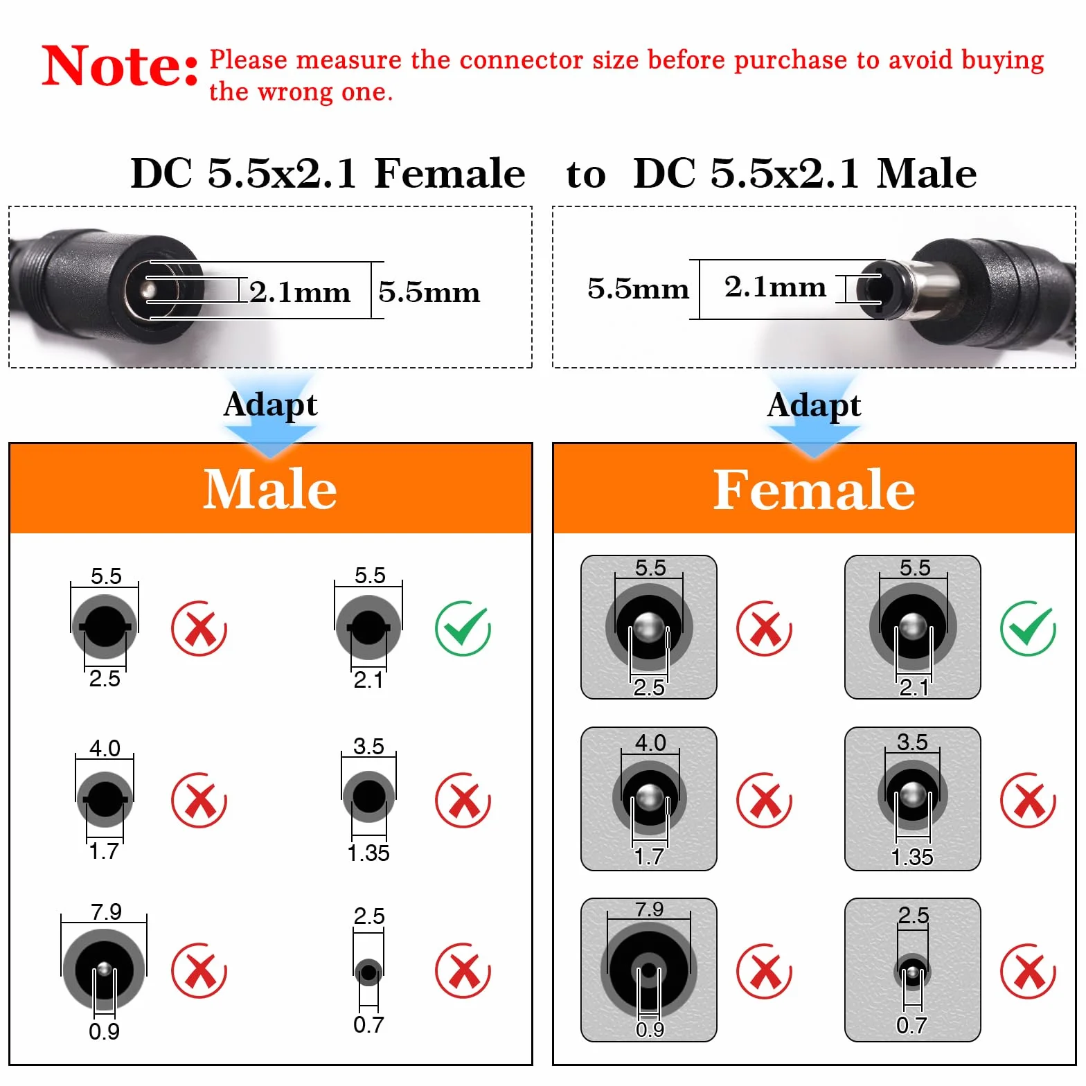 2 Pezzi 2m 5.5x2.1 mm 24V 12V Cavi di Prolunga per Alimentazione DC, DC Cavo Estensione Maschio a Femmina 22AWG, per Telecamera Sicurezza CCTV, DVR, Nero
