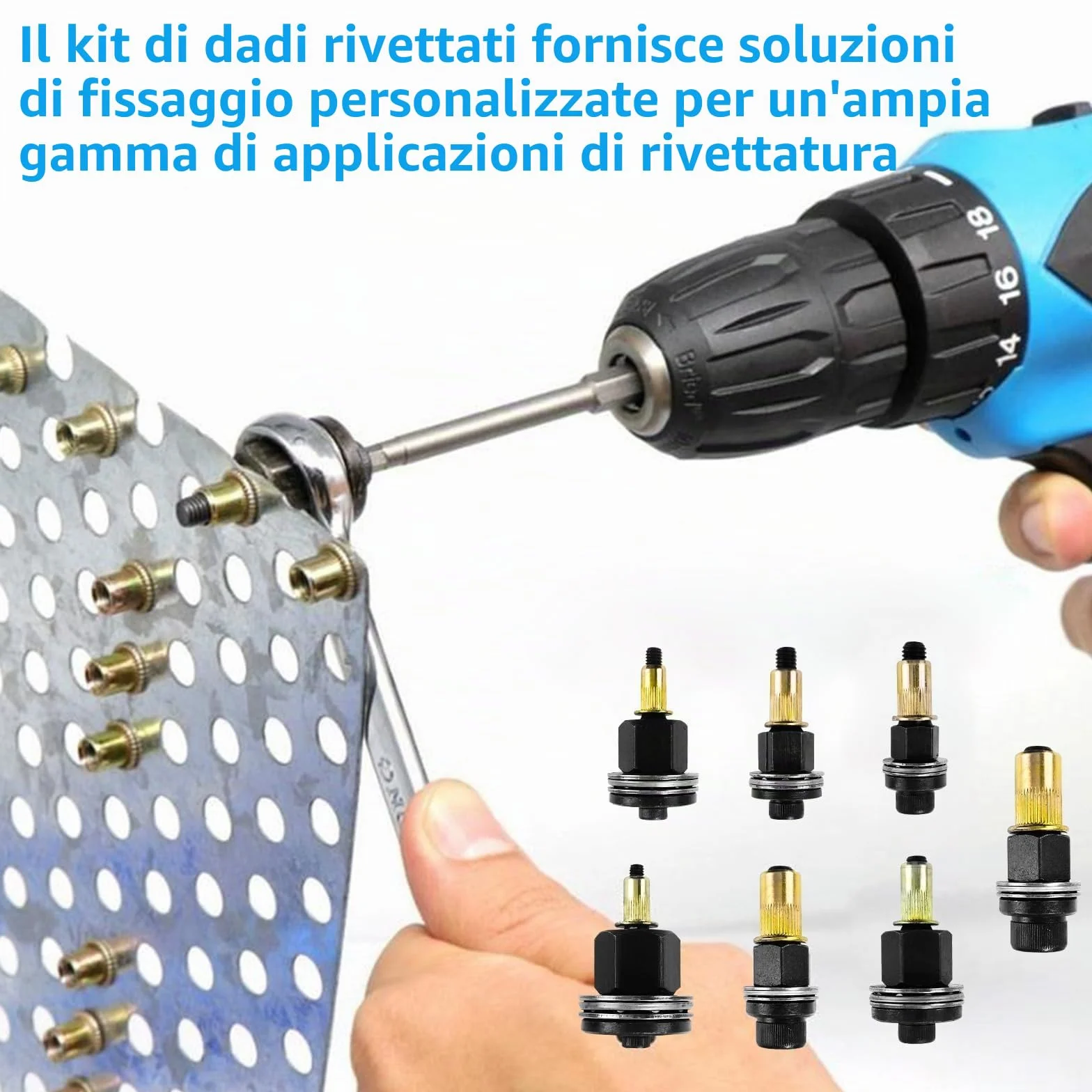Rivettatrici Manuali Set 186 Pezzi, Rivettatrice per Inserti Filettati M3-M10, Mandrino Trapano Metallo