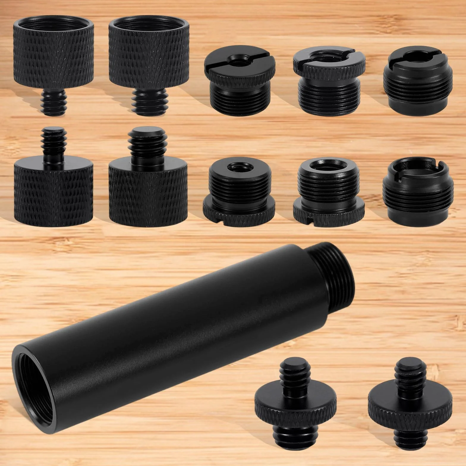 13pz Adattatore per Supporto Microfono Viti con Tubo di Prolunga, Lega Alluminio Convertitori di Filettatura da 3/8" a 5/8" e 1/4" per Braccio Microfono Treppiede Fotocamera Luce Riempimento