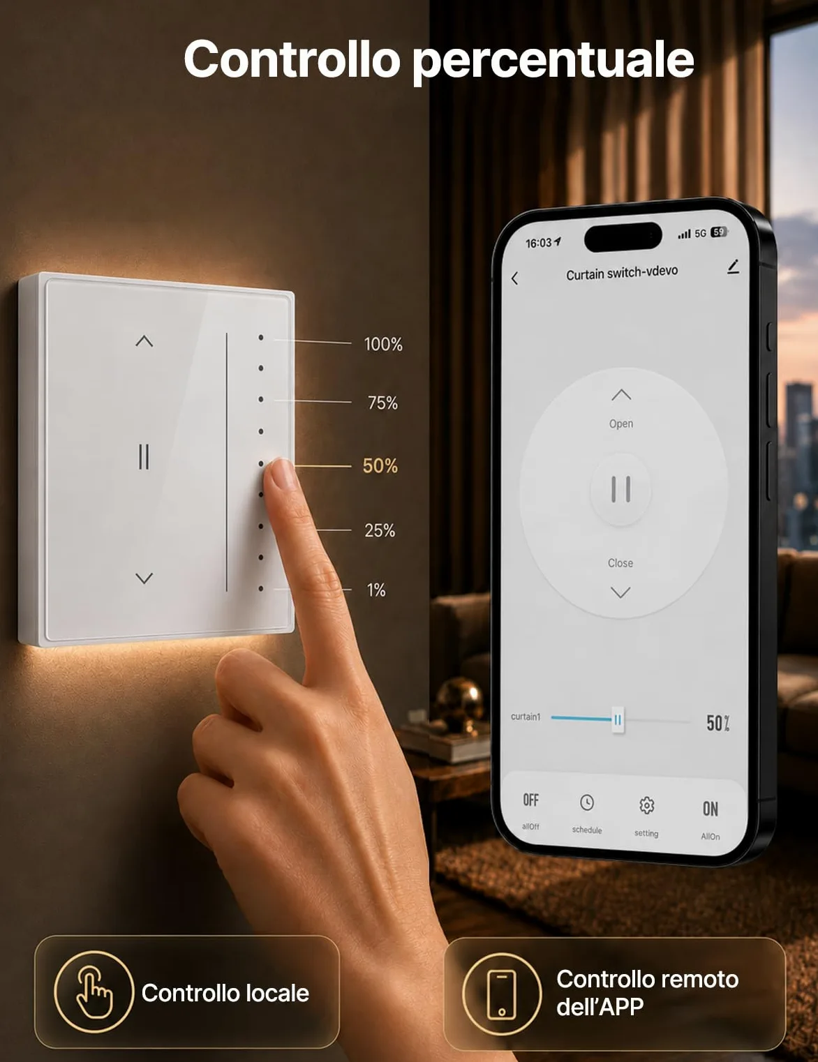 MOES Zigbee Interruttore per tapparelle intelligente | Da incasso, regolazione percentuale, timer, compatibile Alexa/Google, filo neutro richiesto