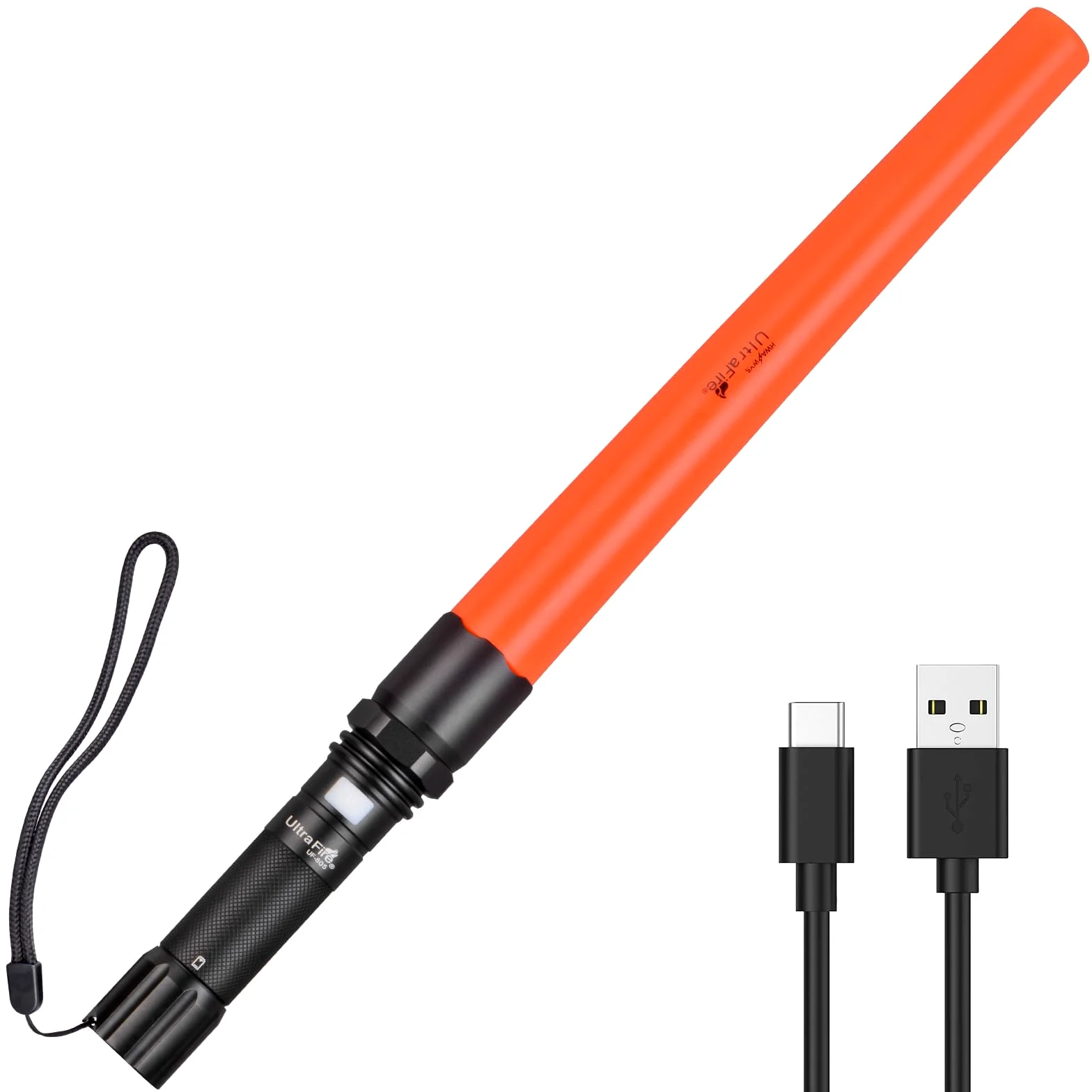 UltraFire Torcia a LED ricaricabile da 40,6 cm, 619 lumen, segnale di sicurezza, 3 modalità con modalità lampeggiante rossa, per controllo stradale, aeroporti, polizia, parcheggio, campeggio