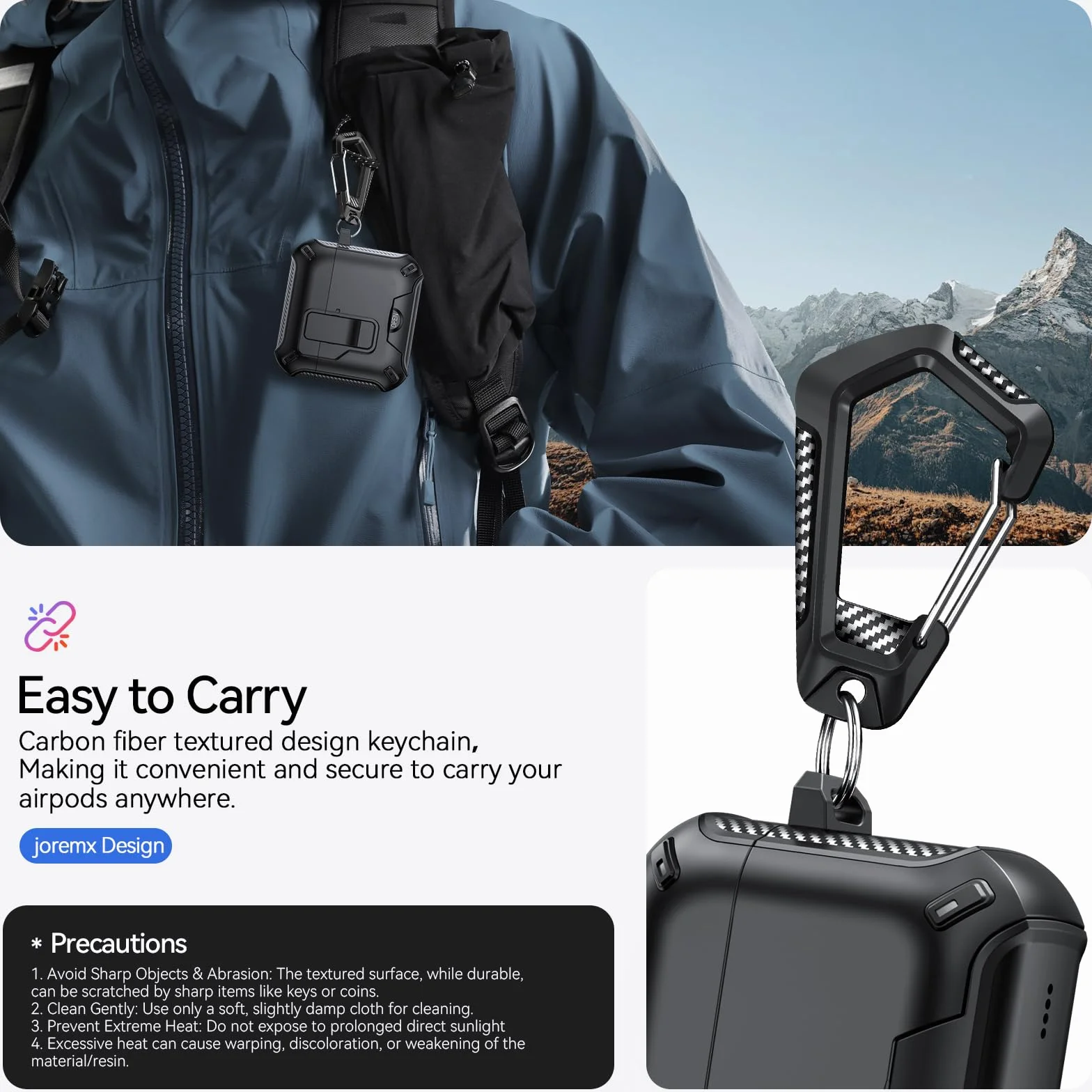 Compatibile con Custodia AirPods 4 con supporto per telefono, Cover in design fibra di carbonio per AirPods 4 versione ANC con chiusura automatica a scatto e pennello per pulizia (Nero) | Autopop - Supporto magnetico posteriore in fibra di carbonio, con p