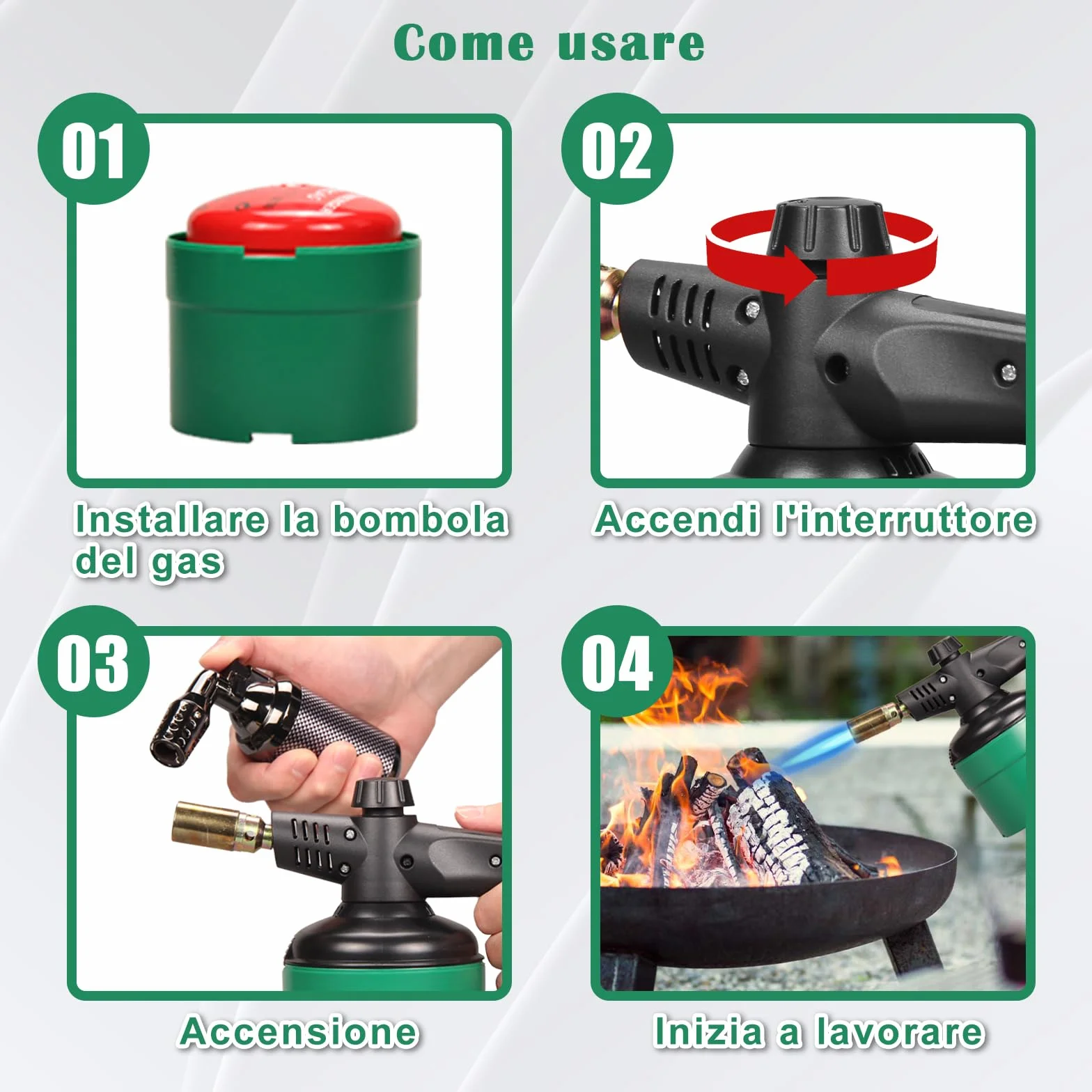 Lampada di saldatura multiuso 1200°C fiamma ossidrica portatile cannello gas 190g