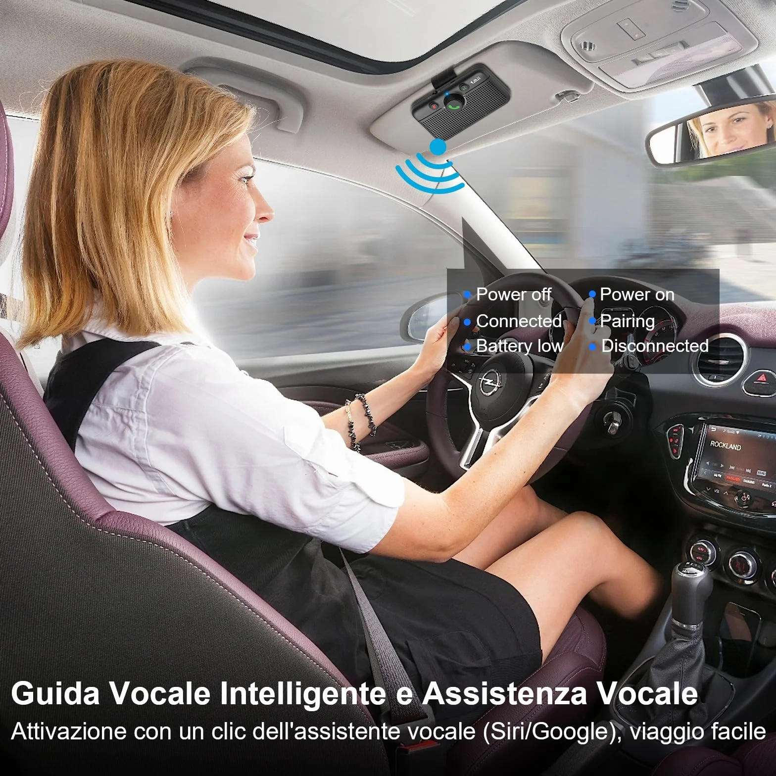 1Mii Kit Vivavoce per Auto Bluetooth 5.3 con Siri Assistente Comandi Vocali di Google Altoparlante, per Chiamate Viva Voce, GPS, Connessione Automatica, Altoparlante da 3W, Connettività Dual Link