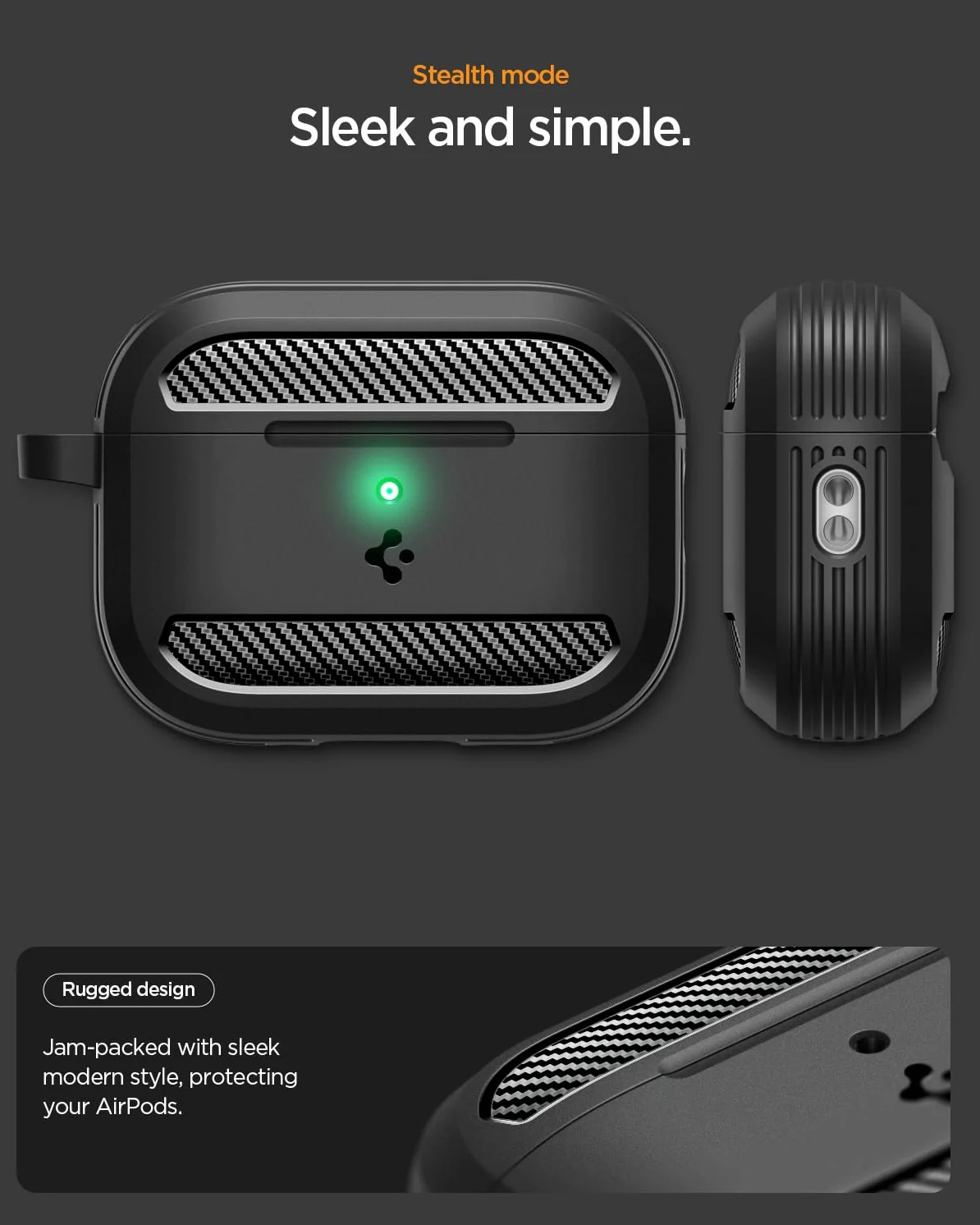 Spigen Cover Rugged Armor Compatible con AirPods Pro 3 (3a Generazione 2025) con Moschettone, Custodia AirPods Pro 3 - Nero Opaco