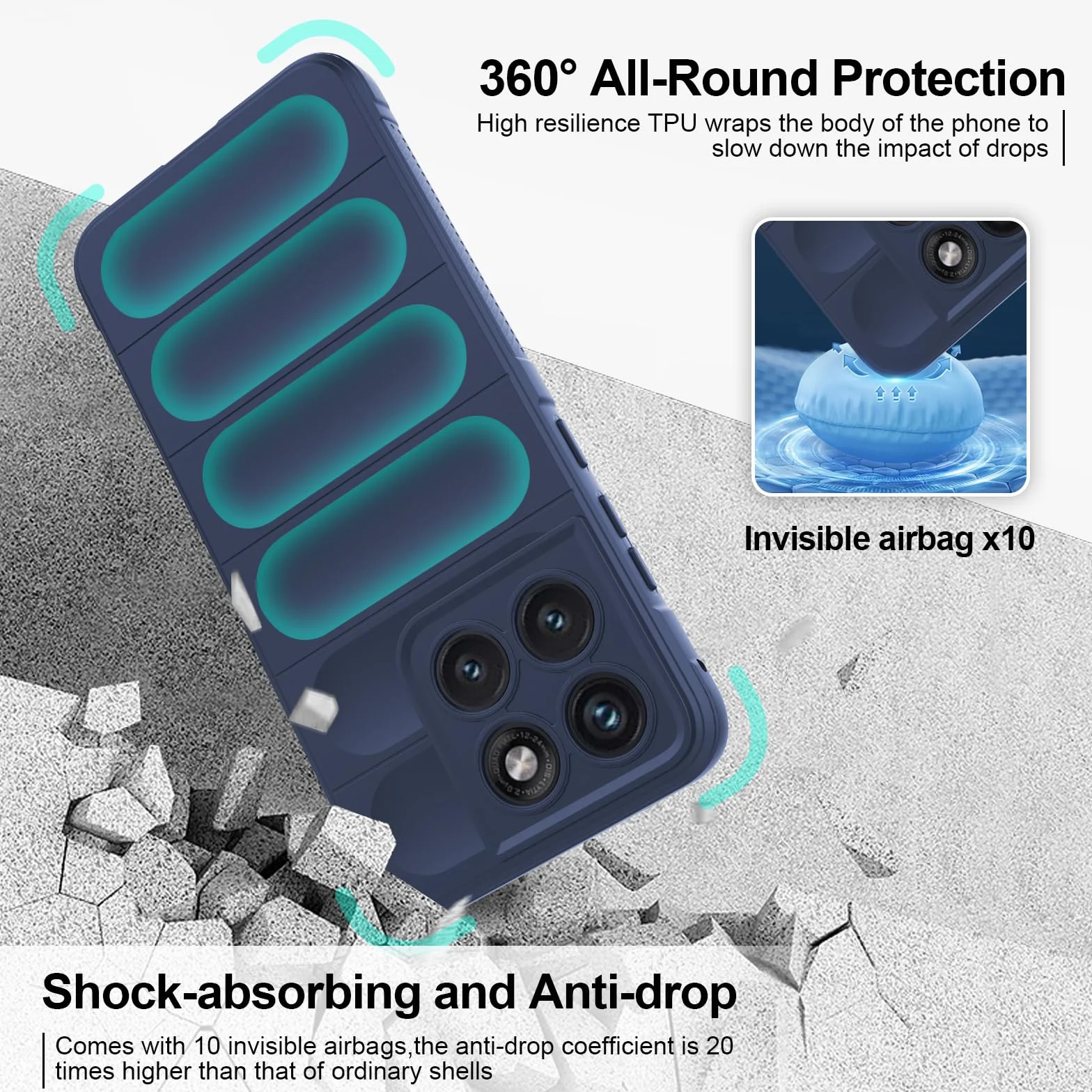 Cover per Motorola Moto Edge 70 Fusion, Custodia in Silicone Morbido TPU, Custodia Antiurto con Strato Interno in Fibra e Protezione della Fotocamera, Blu