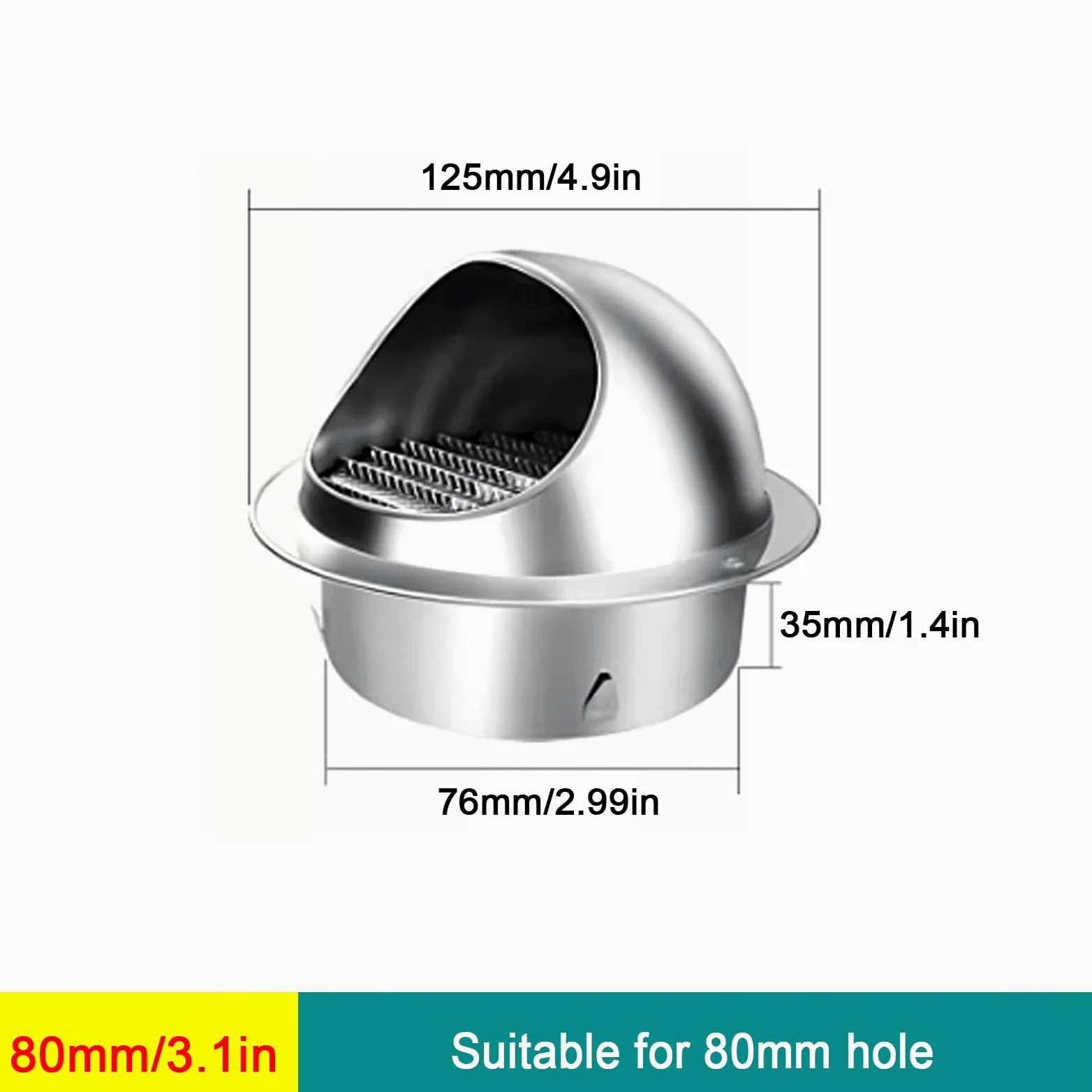 acciaio inox 304 aria sfiato coperture,rotondo Wall sfiato Outlet copertura,tubo pioggia copertura Protettore cappello External Wall scarico Comignolo,Range Hood Outlet Windshied sfiato cappello ()