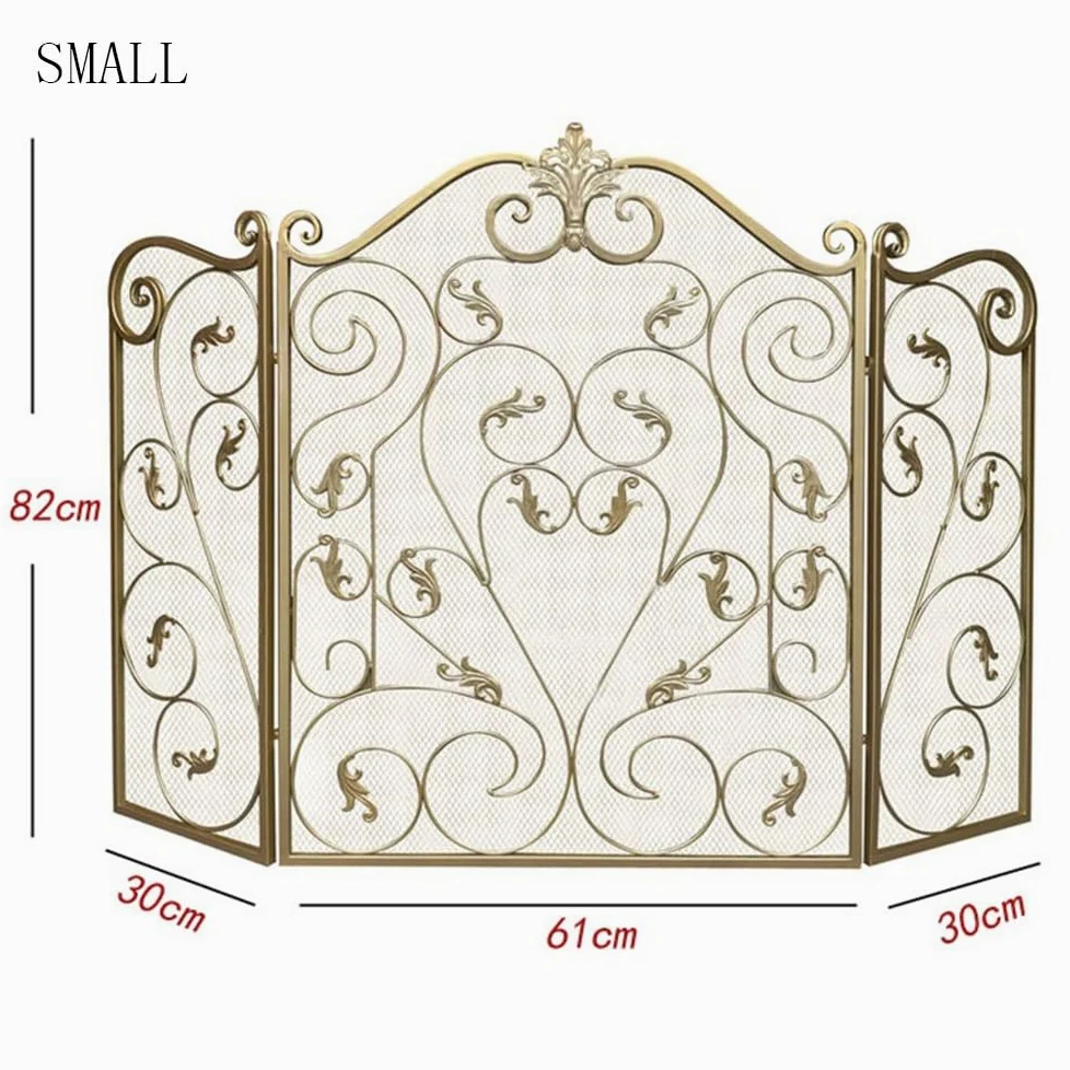 Rete parafuoco per forni Bellissimo paravento for camino dorato, parapetto ignifugo, divisorio decorativo in ferro battuto scavato(Piccolo)