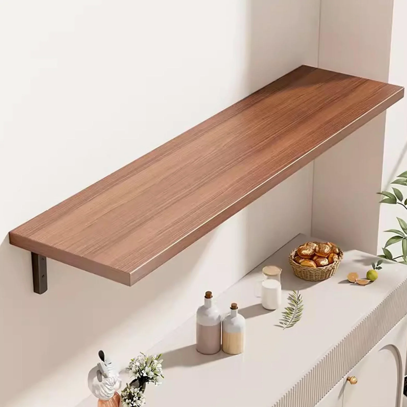 Scaffale sospeso in legno rustico da parete, perfetto per la decorazione della stanza, con staffe per cucina, bagno, camera da letto, soggiorno e ufficio