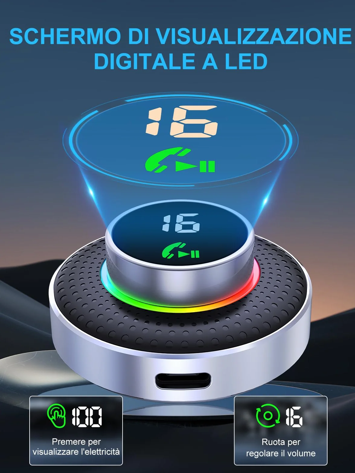 Glangeh Ricevitore Adattatore Bluetooth 5.3 Auto AUX, Pulsante Ingrandito e LED Schermo, con Jack 3,5mm, per Stereo/Altoparlante/Cuffie, Chiamate In Vivavoce, Supporta Siri