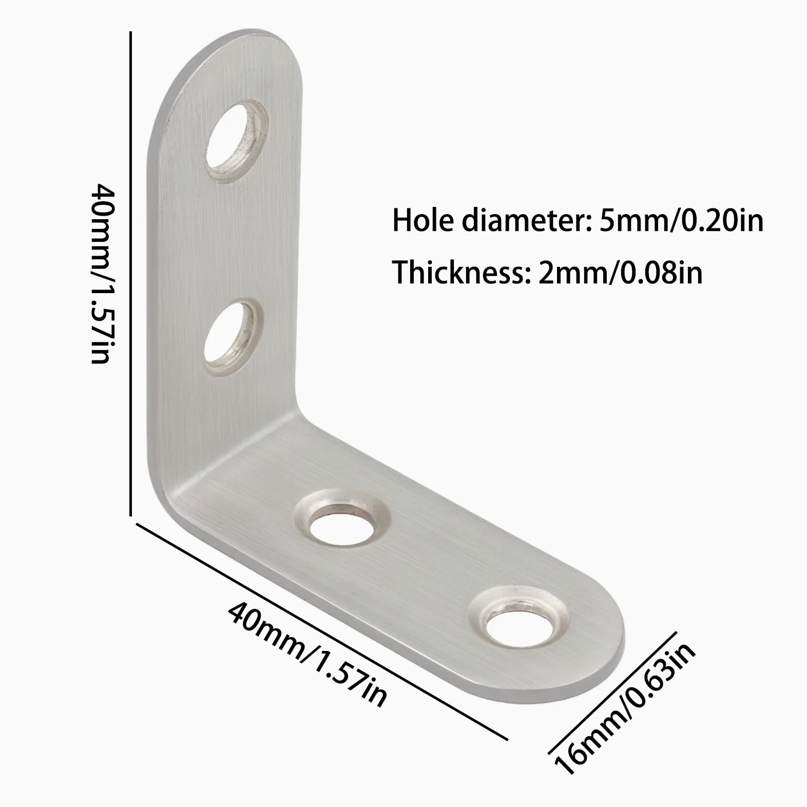 Staffa angolare a destra di 90 gradi in acciaio inossidabile, protezione angolare a forma di L resistente per mobili, mensole, mobile, cornice a letto e falegnameria 100 pezzi argento