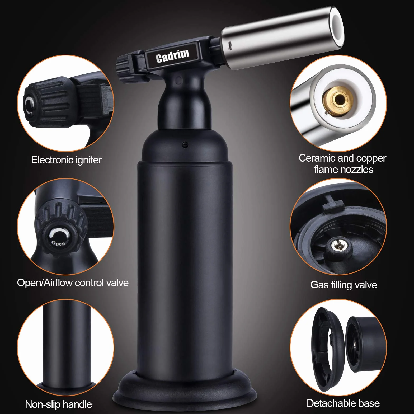 Cadrim Torcia Butano Grande Torcia Professionale Potente Accendino da Cucina Ricaricabile Torcia da Cucina Regolabile per Cottura al Forno Saldatura Artigianato (NO Carburante)