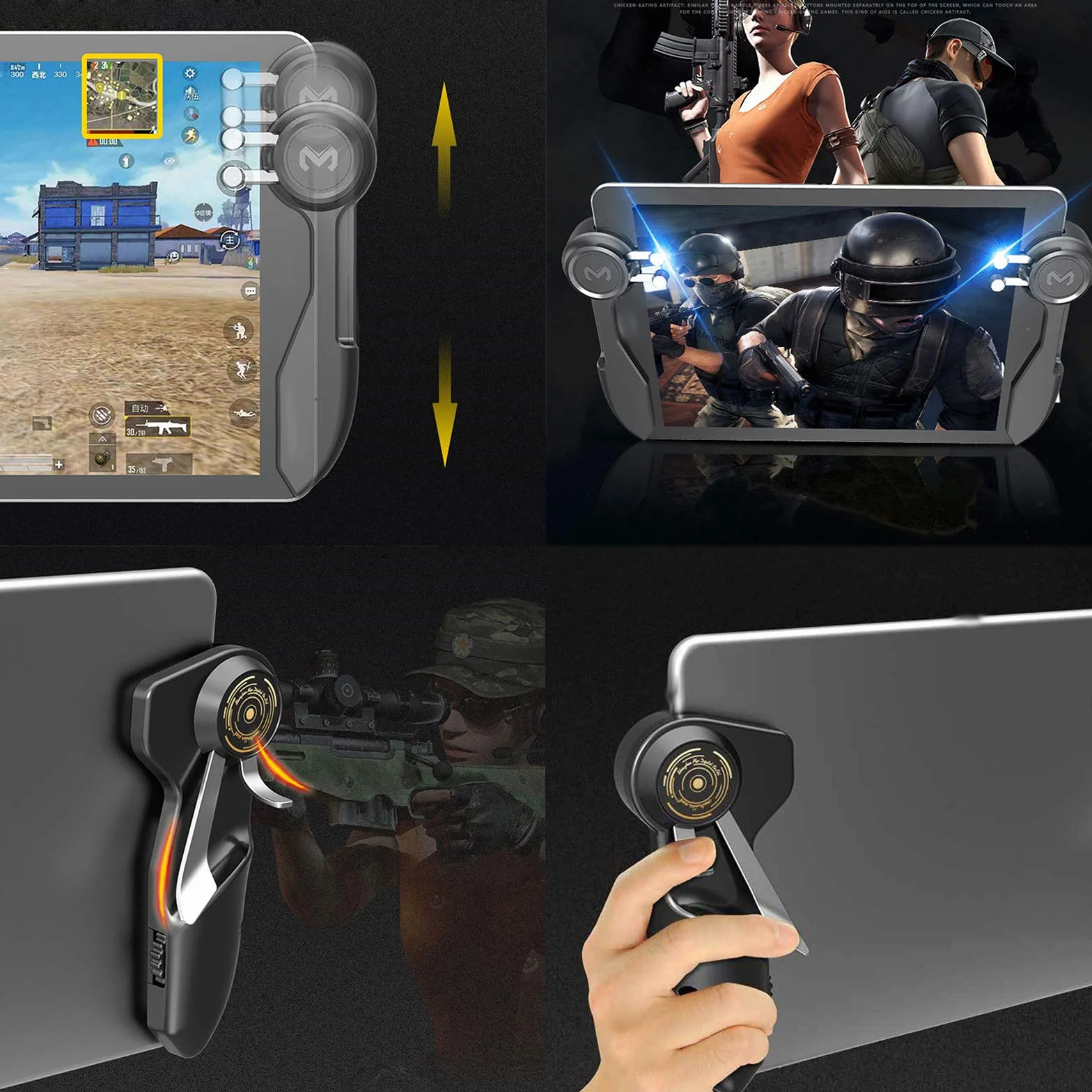 2 Pz Tablet Gioco Joystick Trigger Maniglia 6 Dito L1R1 Sparatutto Fuoco Obiettivo Pulsante Controller per iPad Tablet PUBG Accessori Gioco