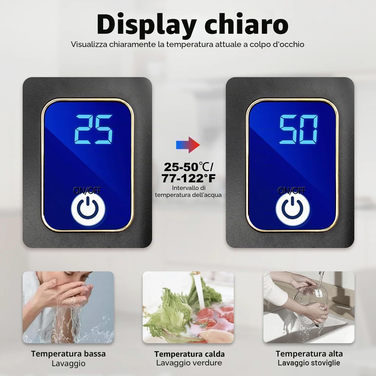 Scaldacqua istantaneo sottobanco elettrico da 3500 W | Scaldacqua professionale con schermo LCD di temperatura e protezione IPX4 | Preparazione istantanea di acqua calda per cucina/bagno |