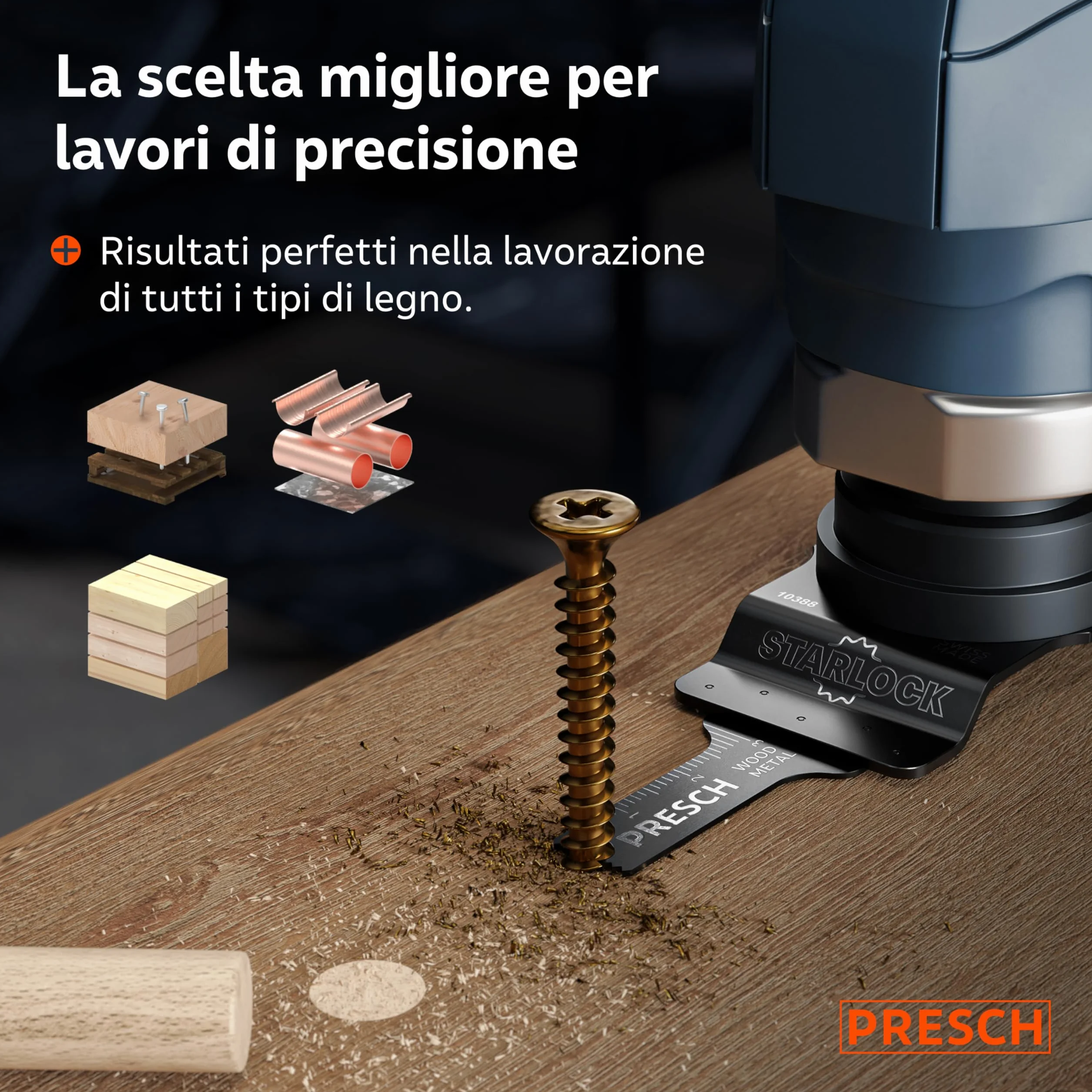 Presch Lame Multifunzione Legno e Metallo 25x10mm 5 pz. - Lame Starlock per sostituzione senza attrezzi - Taglio preciso con denti bimetallici e forma sfalsata - Accessori multiutensile professionale