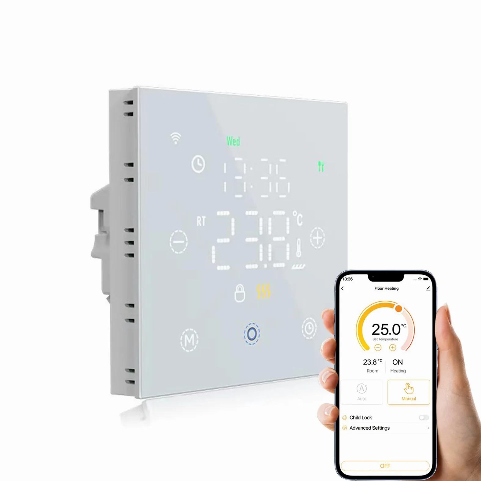 WiFi Termostato Regolatore di Temperatura Smart Life APP Telecomando per Riscaldamento Elettrico Compatibile con Alexa Google Home, Bianco Font Display